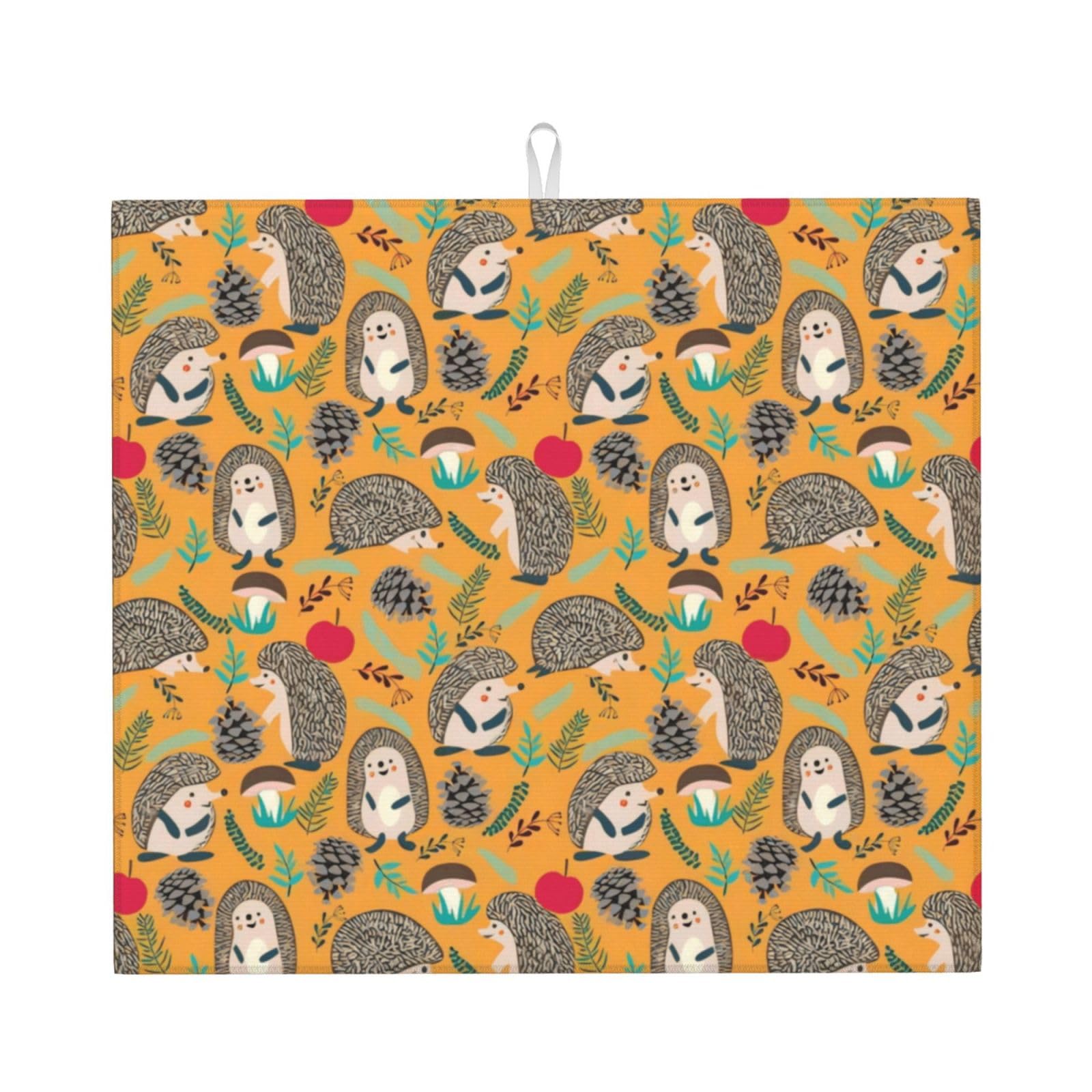 YYHHAOFA Hedgehog Prints Kitchen Drying Mat – Highly Absorbent Microfiber Throw, Non-Slip Counter Cover for Dishes, Fade-Resistant Print & Appliance Protection