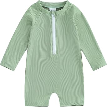woshilaocai Baby Boy One Piece Swimsuit Rash Guard Short Sleeve Zipper Bathing Suit Beach Swimwear Sunsuit