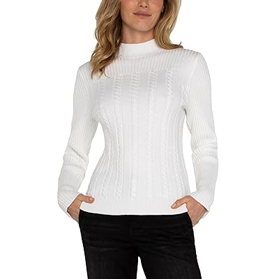 Liverpool Los Angeles Long Sleeve Mock Neck Cable Sweater Women