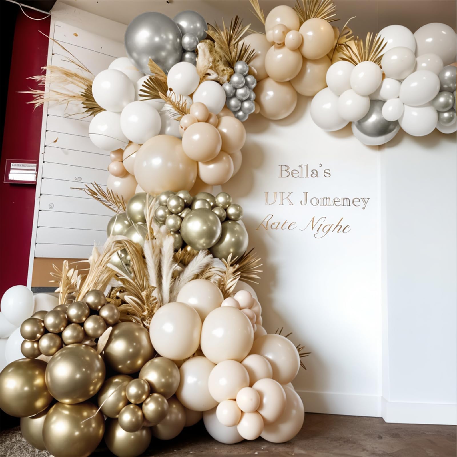 Weihnachtsballonbogen-Set, 30,5 cm, goldfarben, silberfarben, weißer Ballon mit silbernem Starburst, Helium-Mylar-Folienballons für Weihnachten, Neujahr, Urlaub, Hochzeit, Jahrestag, Geburtstag