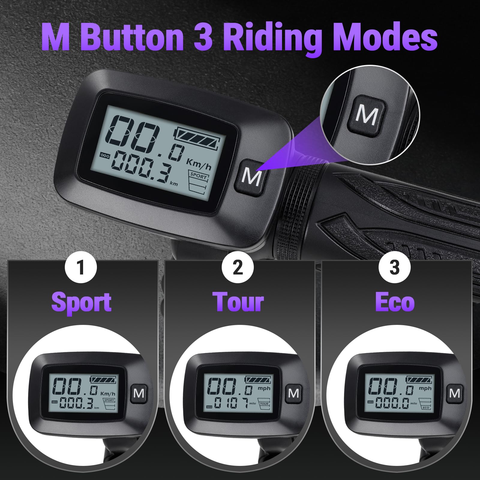 Poignées d'accélérateur pour moto tout-terrain électrique 48 V pour vélo électrique Tutti Tuttio Tuttio Soleil 01 Ebike avec écran LCD Bouton M Key Smooth Control