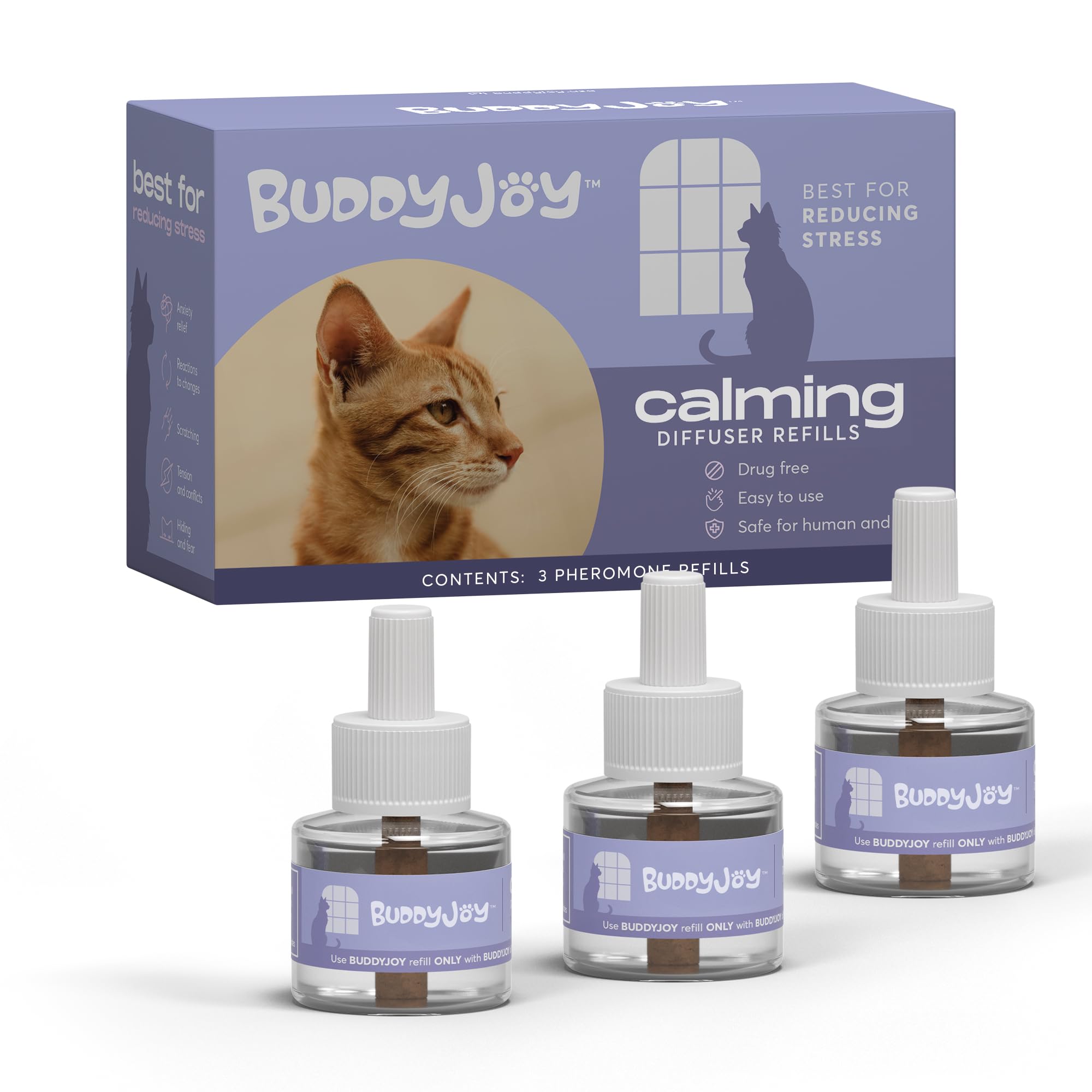 Cat Calming Diffuser Refills – Long-Lasting 30-Day Formula with Pheromones for Stress Relief, Relaxation, and Anxiety Reduction in Cats Easy to Use – (3 Refills)