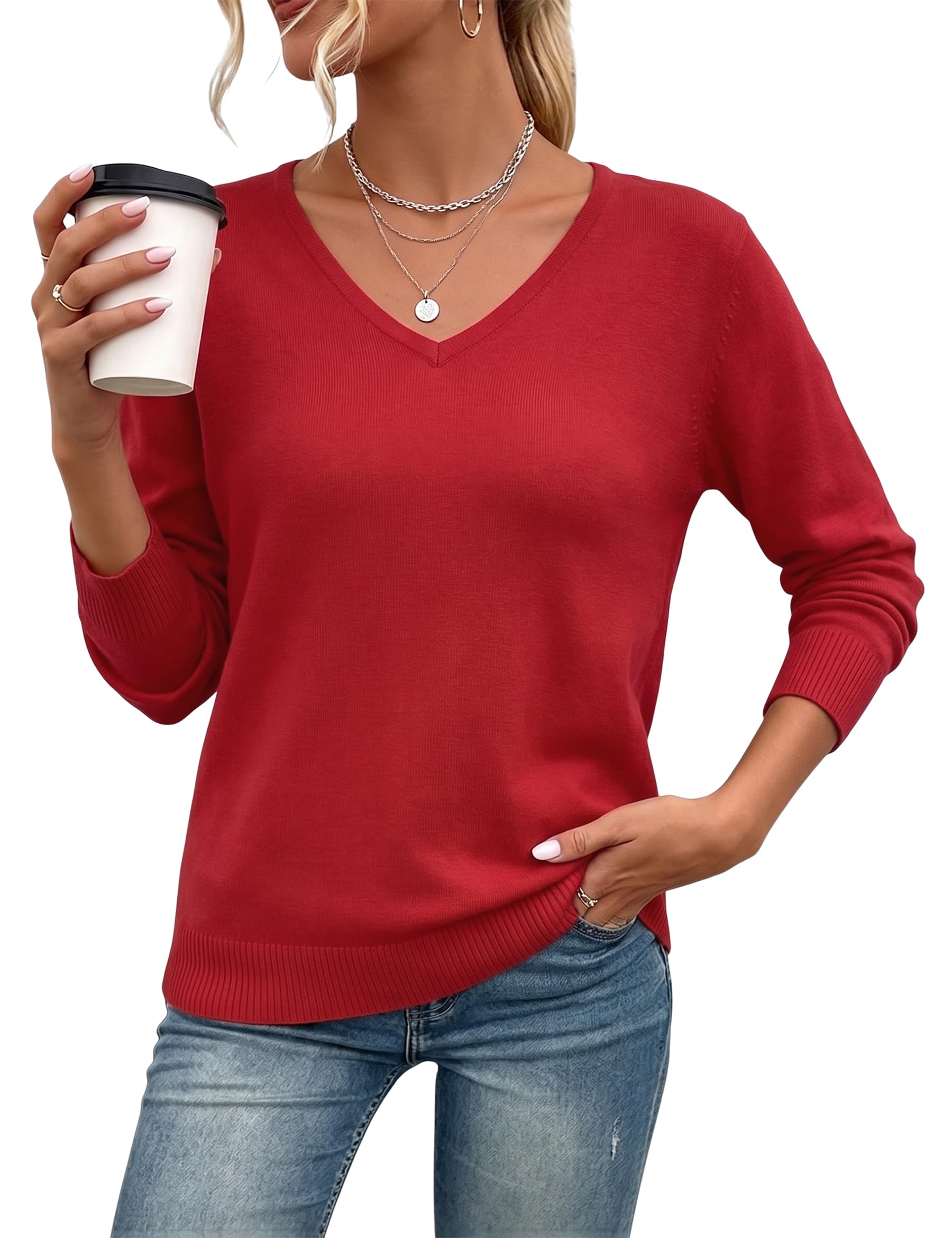 Marvmys Damen Strickpullover Rundhals & V-Ausschnitt Basic Pulli | Formstabile Rippstrick Bündchen Seidiger Viskose Mix Wollanteil Garantiert Kratzfrei Sanft Haut Zeitloses Basic Büro Freizeit