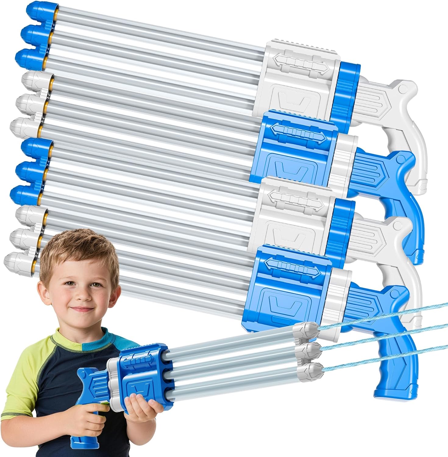 4 Pack of 3-Nozzle Squirt Gun, Water Squirter & Shooter for Kids Adults – Bulk Water Blaster Toys, Power Blaster Water Gun for Outdoor Play, Beach Toys Pool Squirt, Party Favors