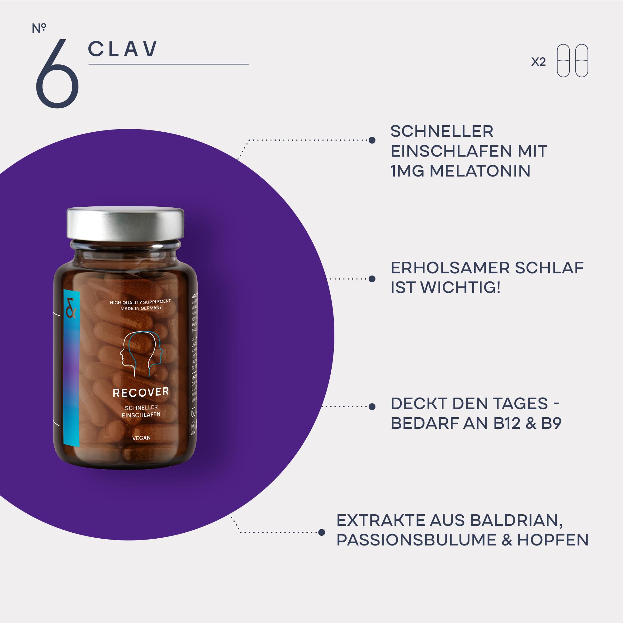 CLAV® Superfood Set, Mentale Stärke, N°4 Focus + N°5 Balance + N°6 Recover | Für Gedächtnis, Konzentration & Ausgeglichene Stimmung, mit Ashwagandha & Melatonin, Laborgeprüft, im Apothekerglas, Vegan