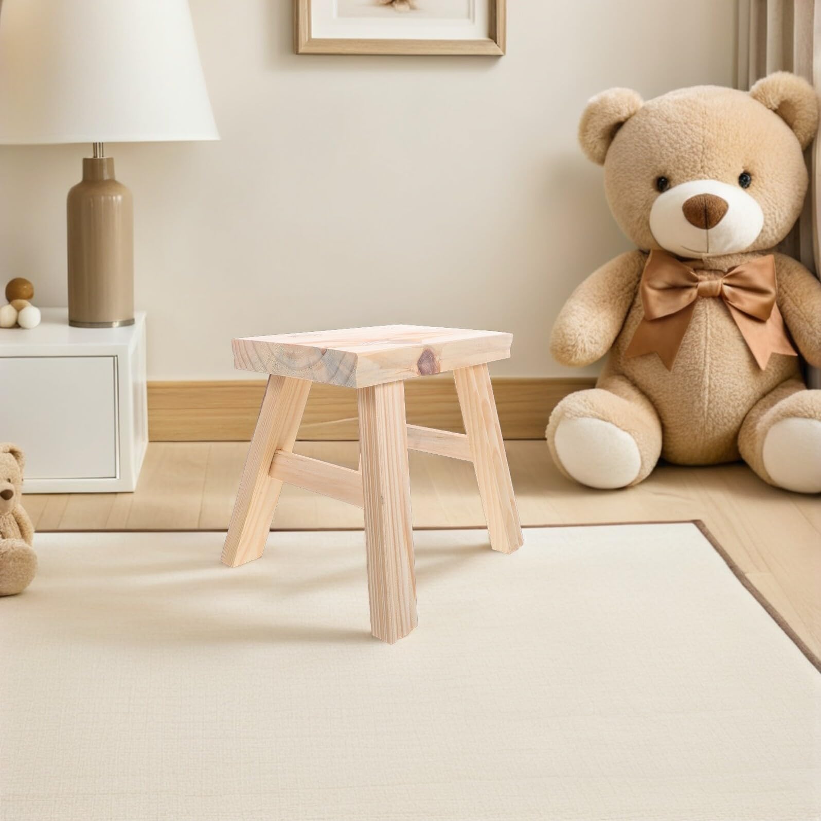 UKCOCO Taburete Infantil de Madera Maciza Pequeño, Beige, Portátil