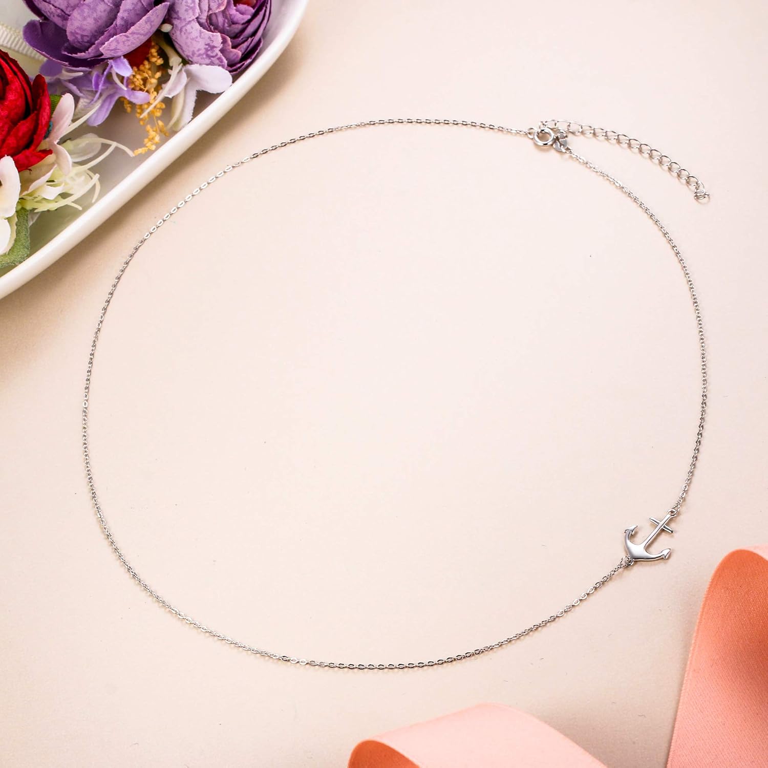 EVER FAITH 925 Sterling Silver Dainty Sideways Choker Necklace Adjustable Chain Jewelry for Women