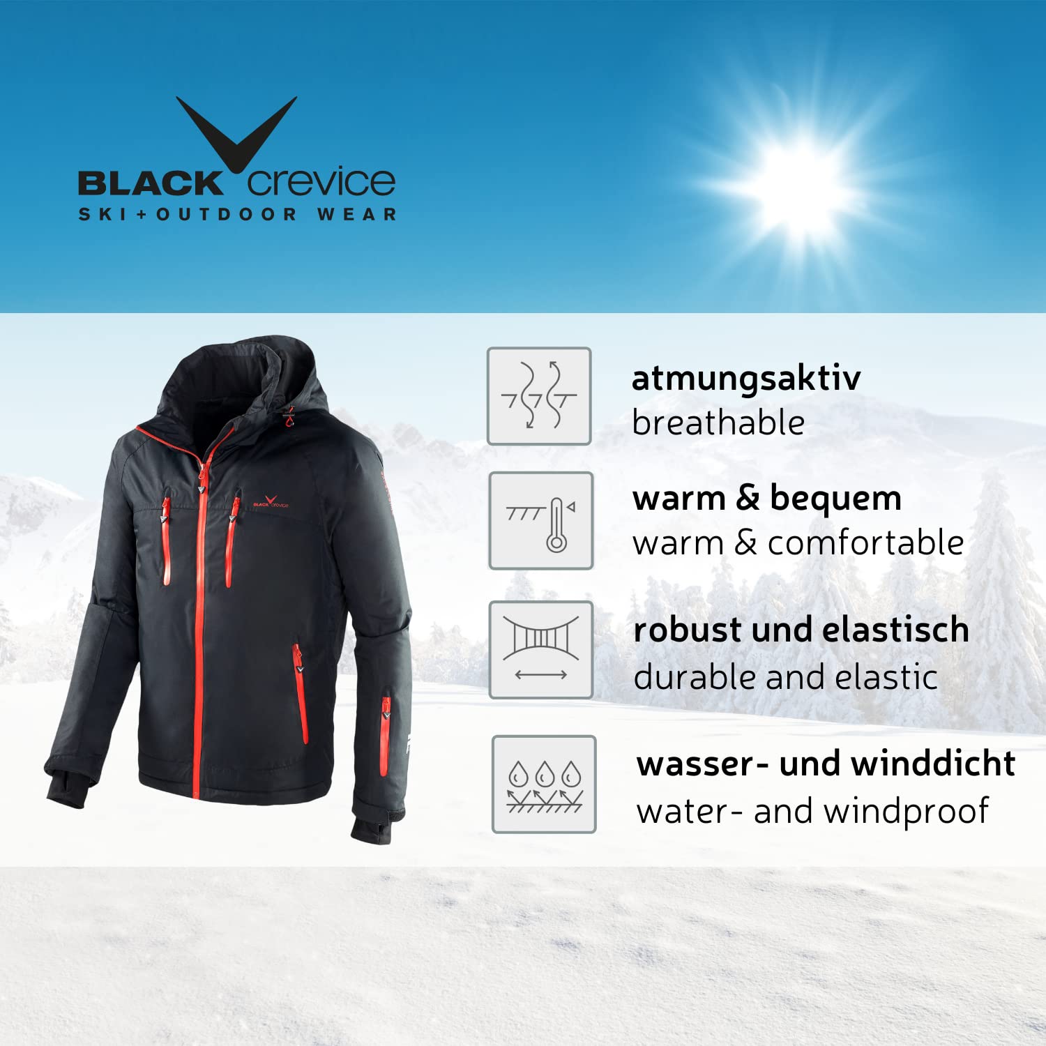 Black Crevice Skijacke, Chaqueta de Esquí para Hombre