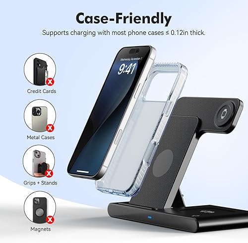 Miniatura 5 de Soporte de cargador inalámbrico plegable 3 en 1 estación de carga Qi compacta para iPhone 17 16 Pro Max 16e 15 14 13 12 - Apple Watch S11-2 Ultra SE