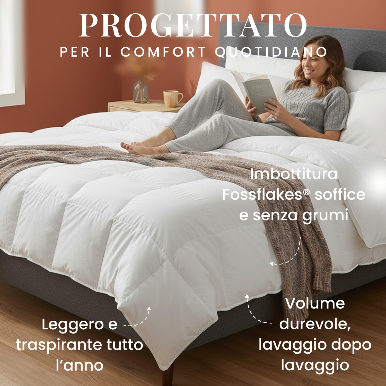 FOSSFLAKES Piumino 4 Stagioni 240x220 cm, vegano e OEKO-TEX
