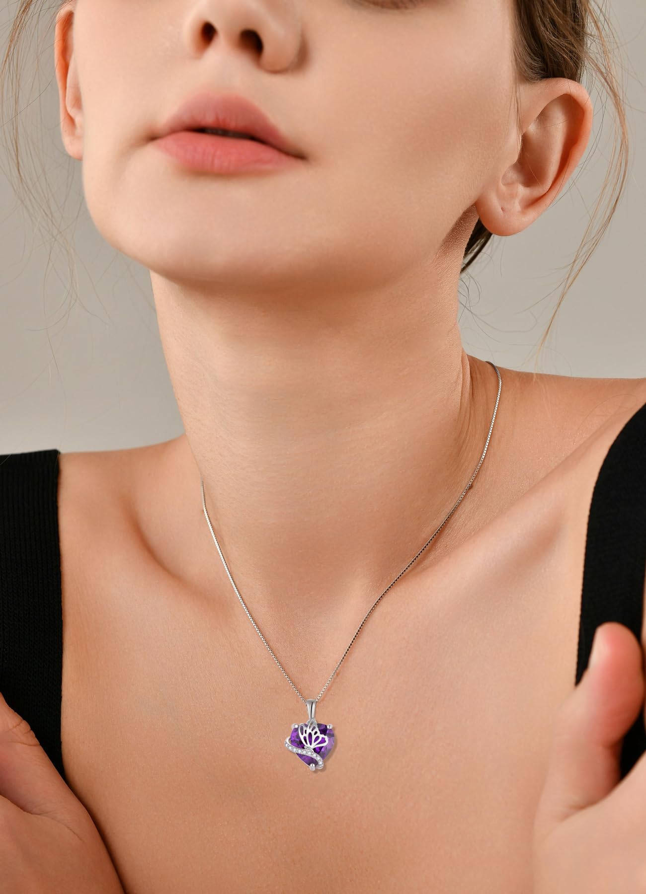 YL Herz Halskette 925 Sterling Silber Schmetterling Anhänger Kette 12 Geburtsstein Zirkonia Halskette Schmuck Geschenke für Damen Mutter Freundin