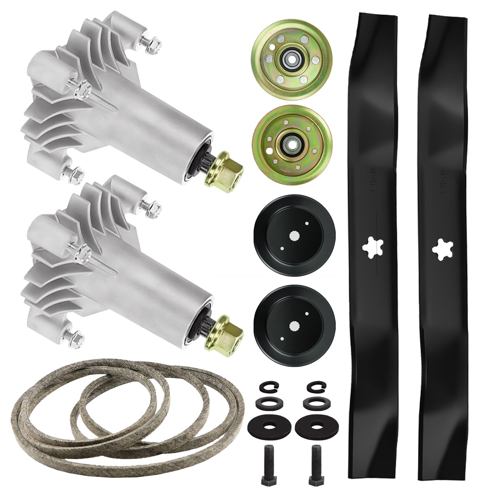 Photo 1 of 42 Inch Deck Rebuild Kit Replace for Craftsman/Husqvarna LT1000 LT2000, with 2 Spindles 130794 532130794, 2 Pulleys 153535 173436, 2 Blades 134149, 2 Idlers 131494 173437, 1 Belt 144959 with 95 1/2''