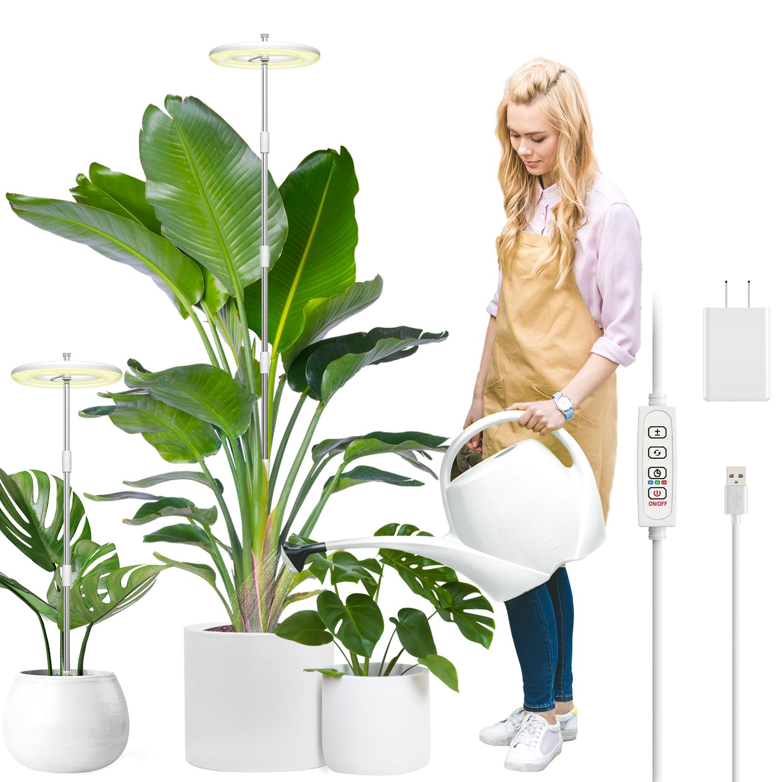 72LED Vollspektrum Pflanzenlampen, Eurostecker, 10 Dimmbar Helligkeits, Time fernbedienung, 3 Lichtmodi, 150CM höhenverstellbar Pflanzenlicht für große pflanzen bonsai palmen blumen(2PCS)