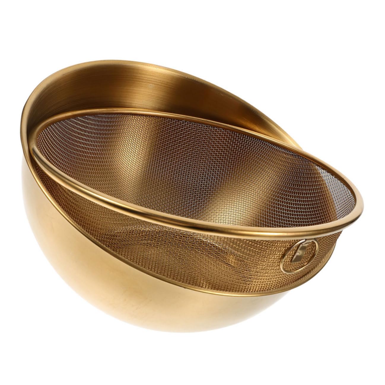 Colador de Malla Fina y Cesta de Drenaje 24 Cm de Acero Inoxidable Dorado para Lavar Arroz y Frutas, Práctico para Cocina y Lavado de Verduras, Juego de 2 Piezas