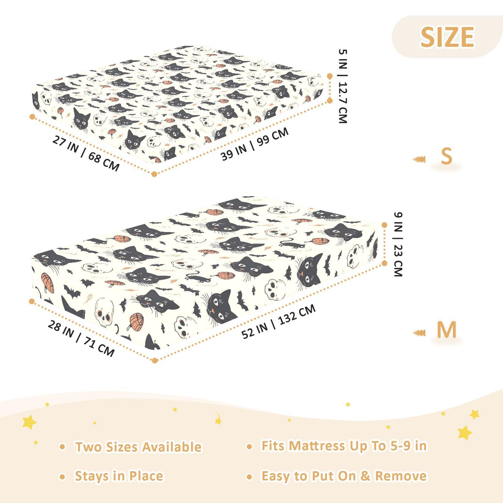 Drap-housse pour lit de bébé motif chat et crânes pour garçons et filles, 71,1 x 132,1 cm