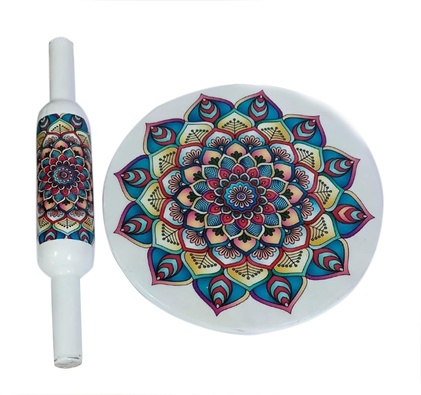 Chakla en marbre blanc 24cm avec rouleau à pâtisserie et roti maker pour cuisine