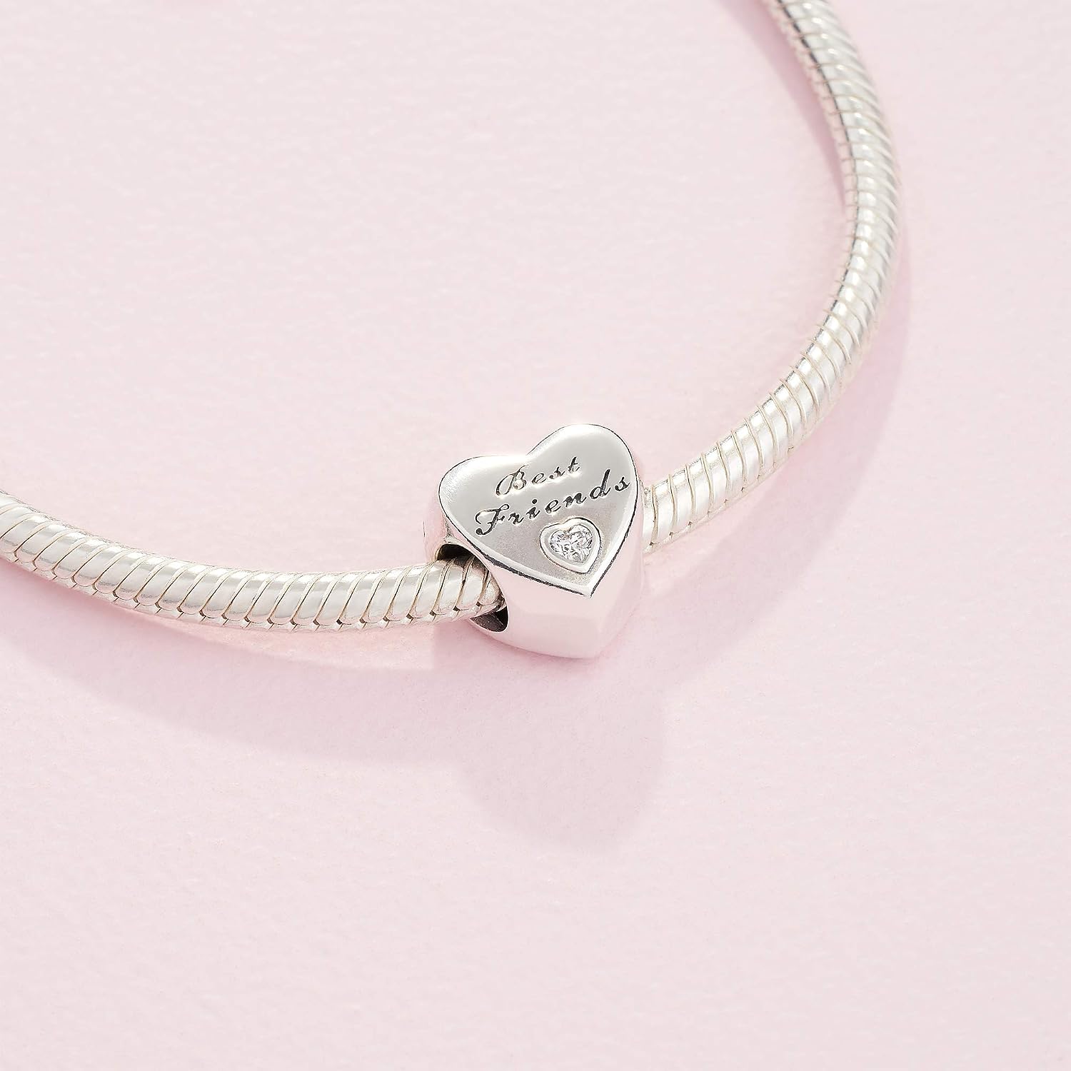PANDORA Jewelry Friendship Heart Cubic Zirconia Charm in Sterling Silver