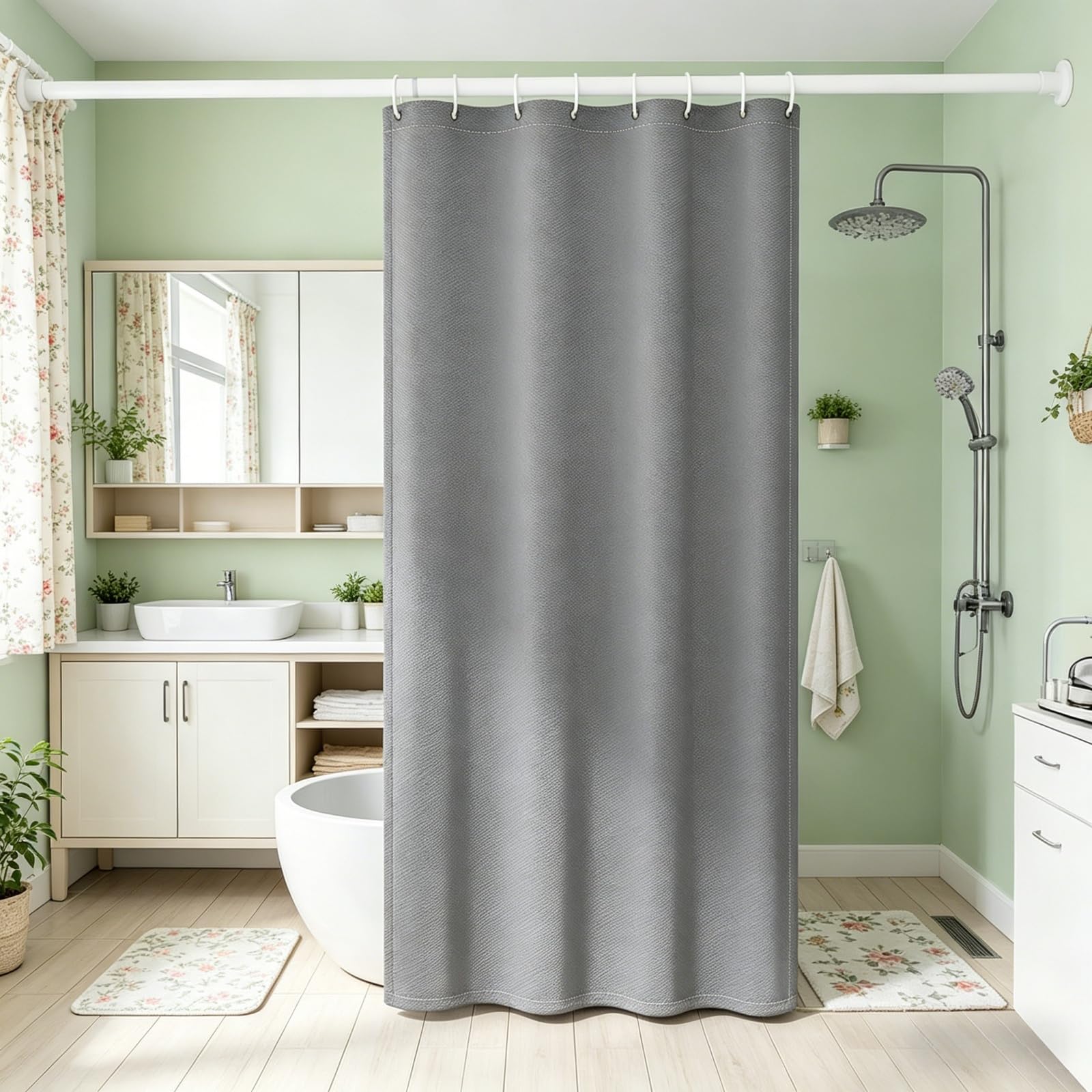 Rideau de douche 140 x 195 cm en polyester gris anti-moisissure