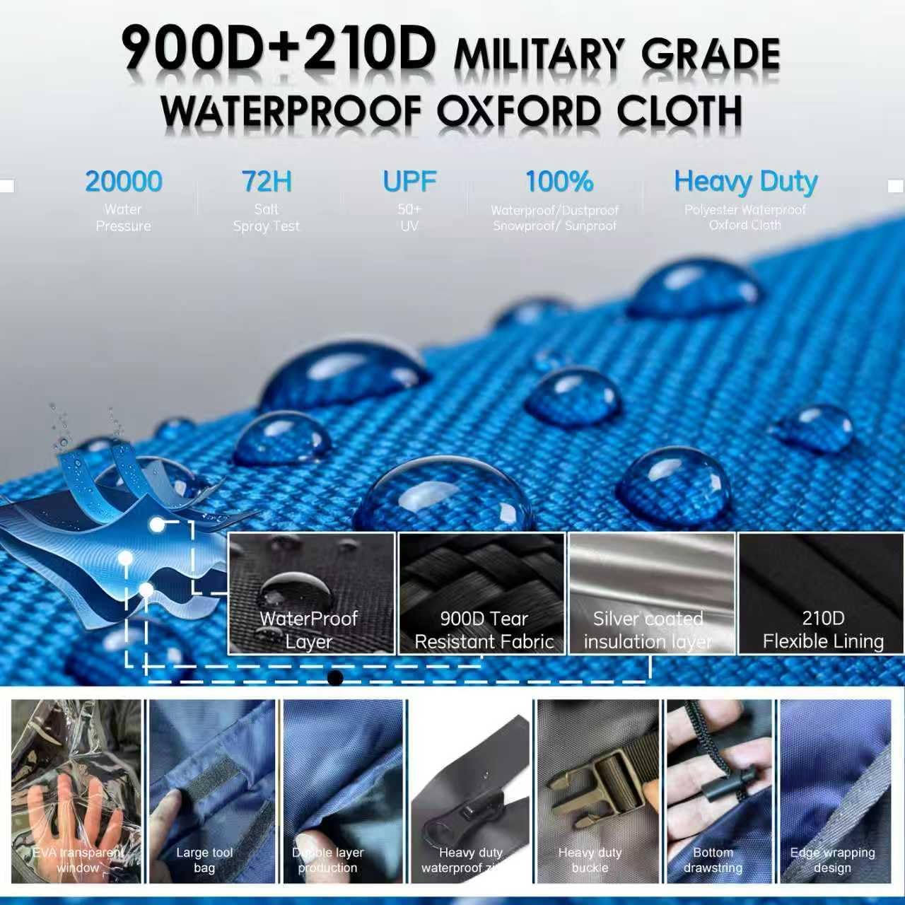 Generator Covers While Running, Universal Generator Cover, 600+210D Double Layer Production, Heavy Duty and Waterproof, for 5000W-10000W Frame Type Generators, Blue, with Storage Bag