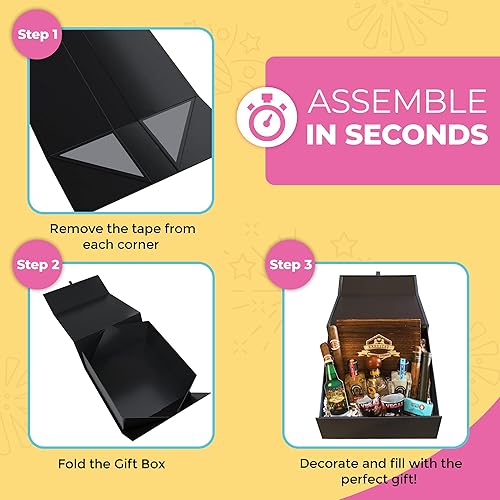 Miniatura 5 de Kiniu Paquete de 5 cajas de regalo negras con tapas a granel, cajas de regalo para regalos con 25 piezas de papel de seda blanco, juego de cajas de