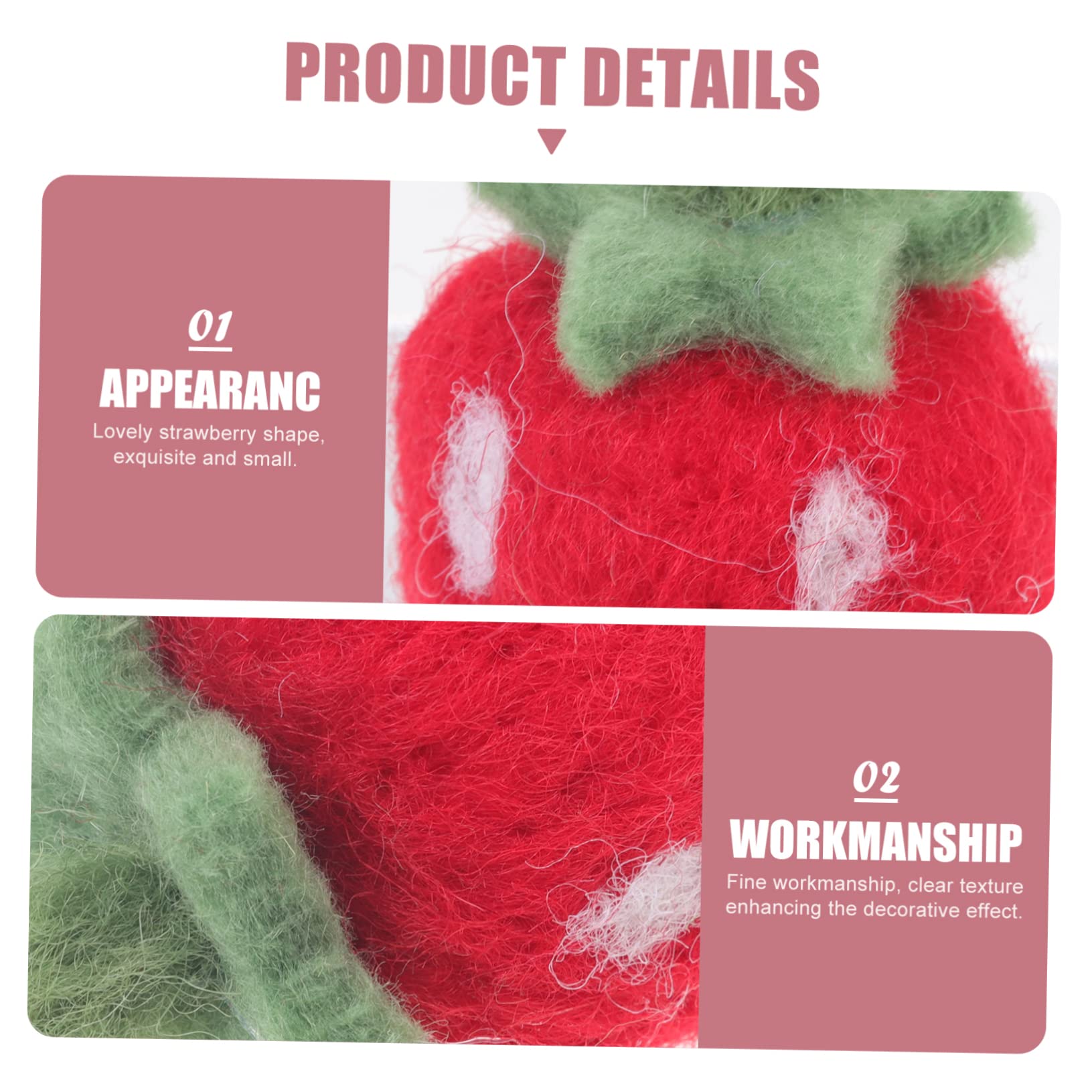 CIMAXIC 10pcs Mini Felt Ornaments Strawberry Plushies for Decor Wool Felt Strawberries DIY Craft Jewelry Accessory