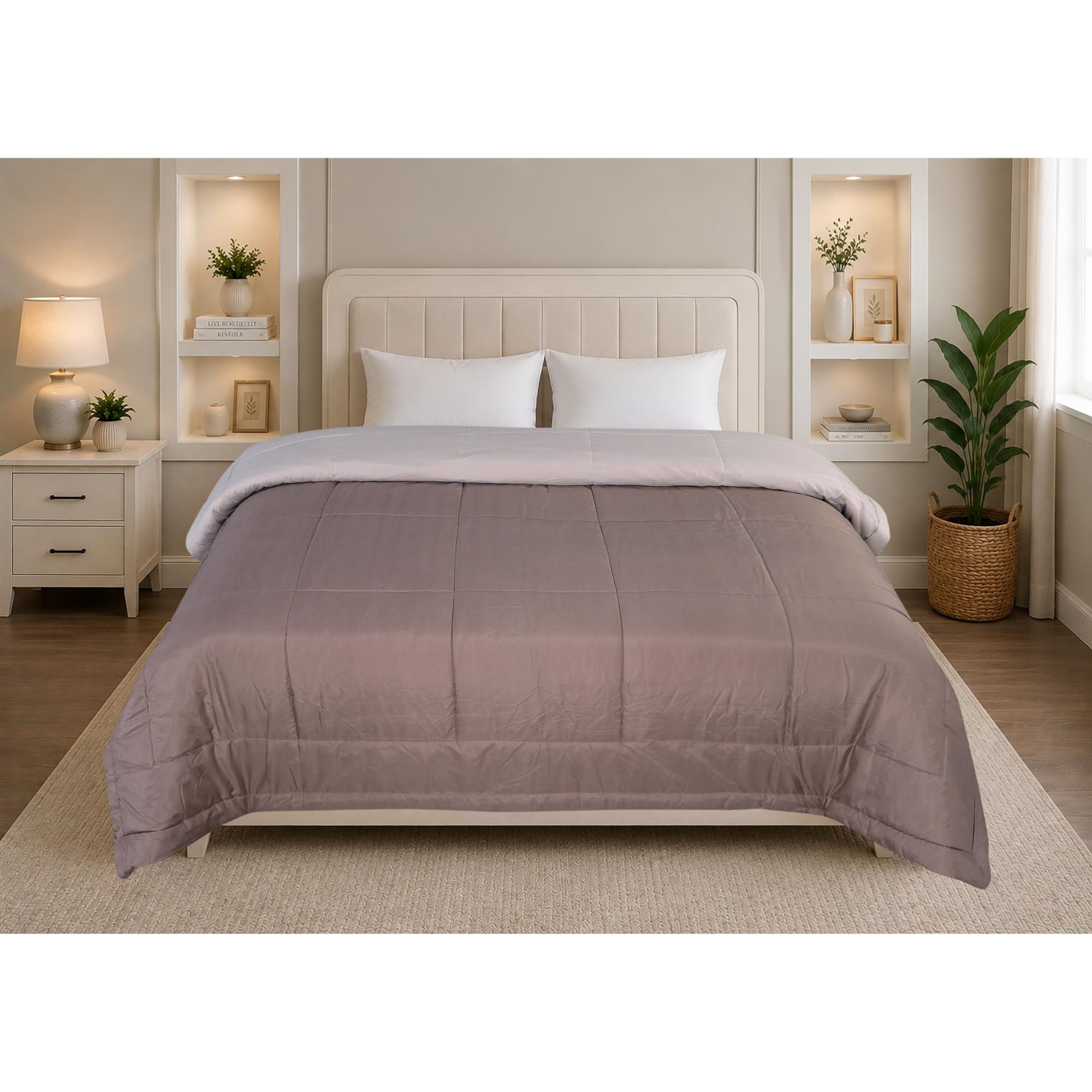 Reversible Microfiber Comforter for Single Bed |Durable Ultra Soft & Lightweight AC Comforter for All Seasons | Quilted Blanket with Box Stitching(60x90inch)|Mocha - Sand-picture-28