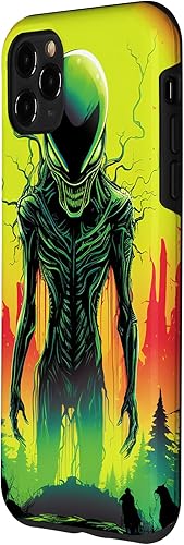 Vista 26 de iPhone 14 Pro Max Cute Green Alien Head UFO Space Face Alien Case