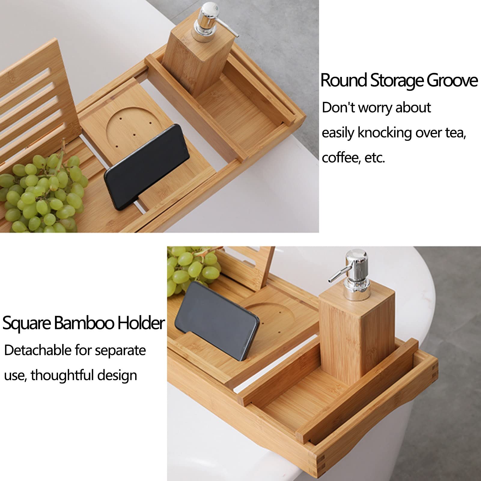 Bamboe Bathtub Caddy Tray - Verstelbare Natural Wood Bad Organizer Met Wijn Houder, Boek Space & Phone Slot Voor Spa, Badkamer, Bad Accessoires,43x9x2