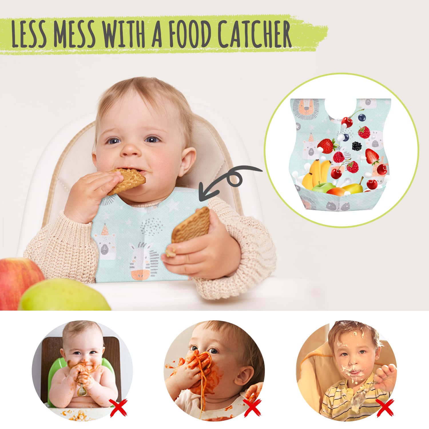 Yoassi 50PCS Bavoirs Jetables pour BéBé, Protection de Vêtements pour les Repas, le Voyage, Compatible pour Garçons et Filles de 0-3 ans avec 5 Modèles