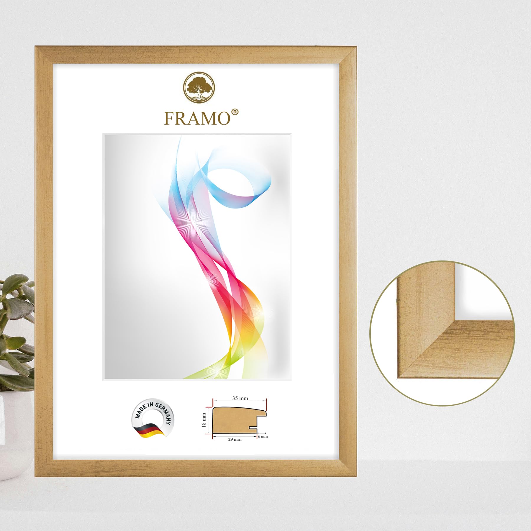 Cornice portafoto in legno FRAMO 80 x 100 cm (dimensione dell'immagine) in oro spazzolato | Dimensioni selezionabili | Cornice per poster | Puzzle | Foto collage | Su misura | Foto quadro su misura