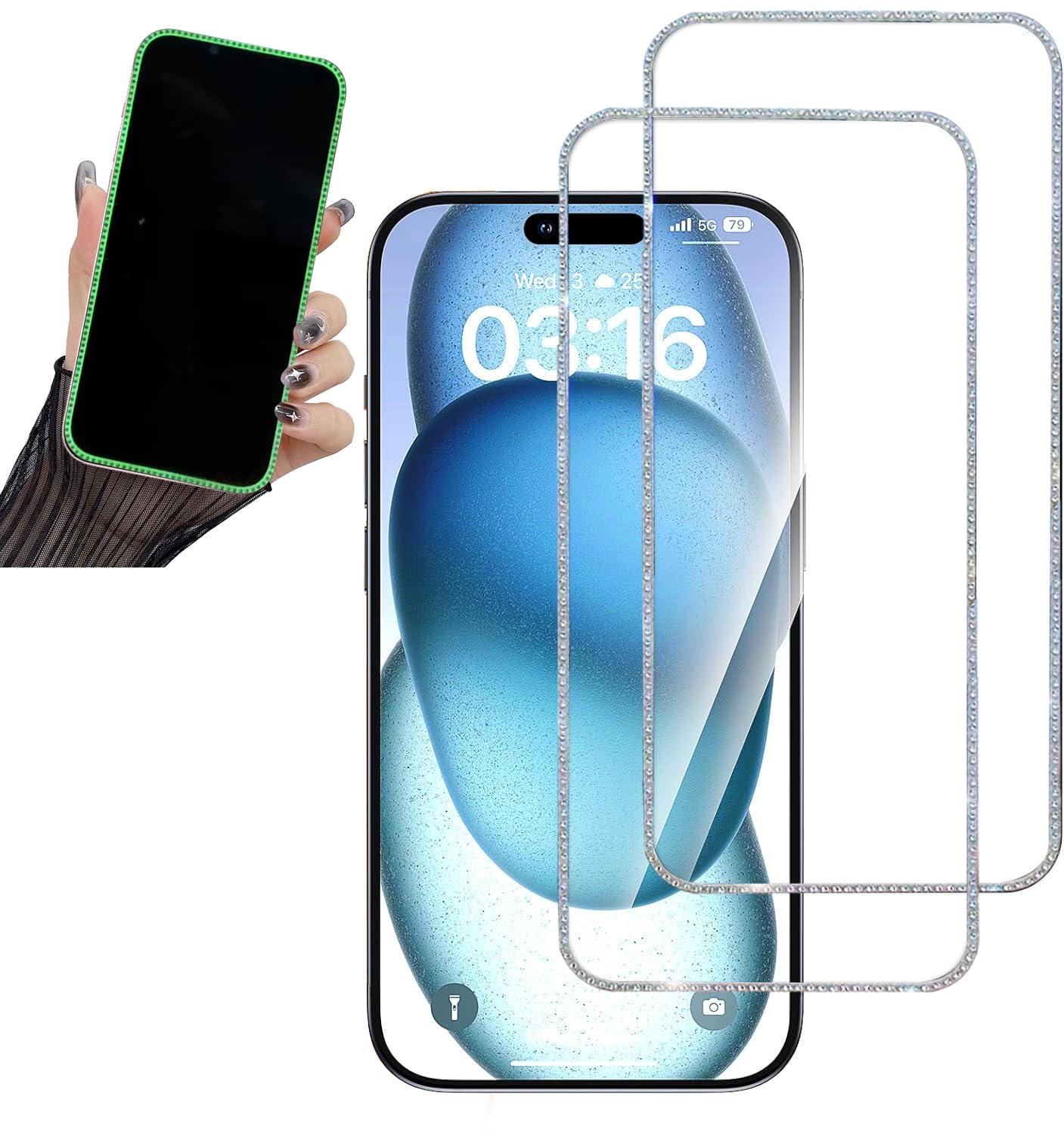 WIRIXSYD 2PCS Glitter Screen Protector Suit for iPhone 17Promax/iPhone 16 Pro Max,Diamond Bling Shiny Shine on Night Sparkling Tempered Glass Suit for