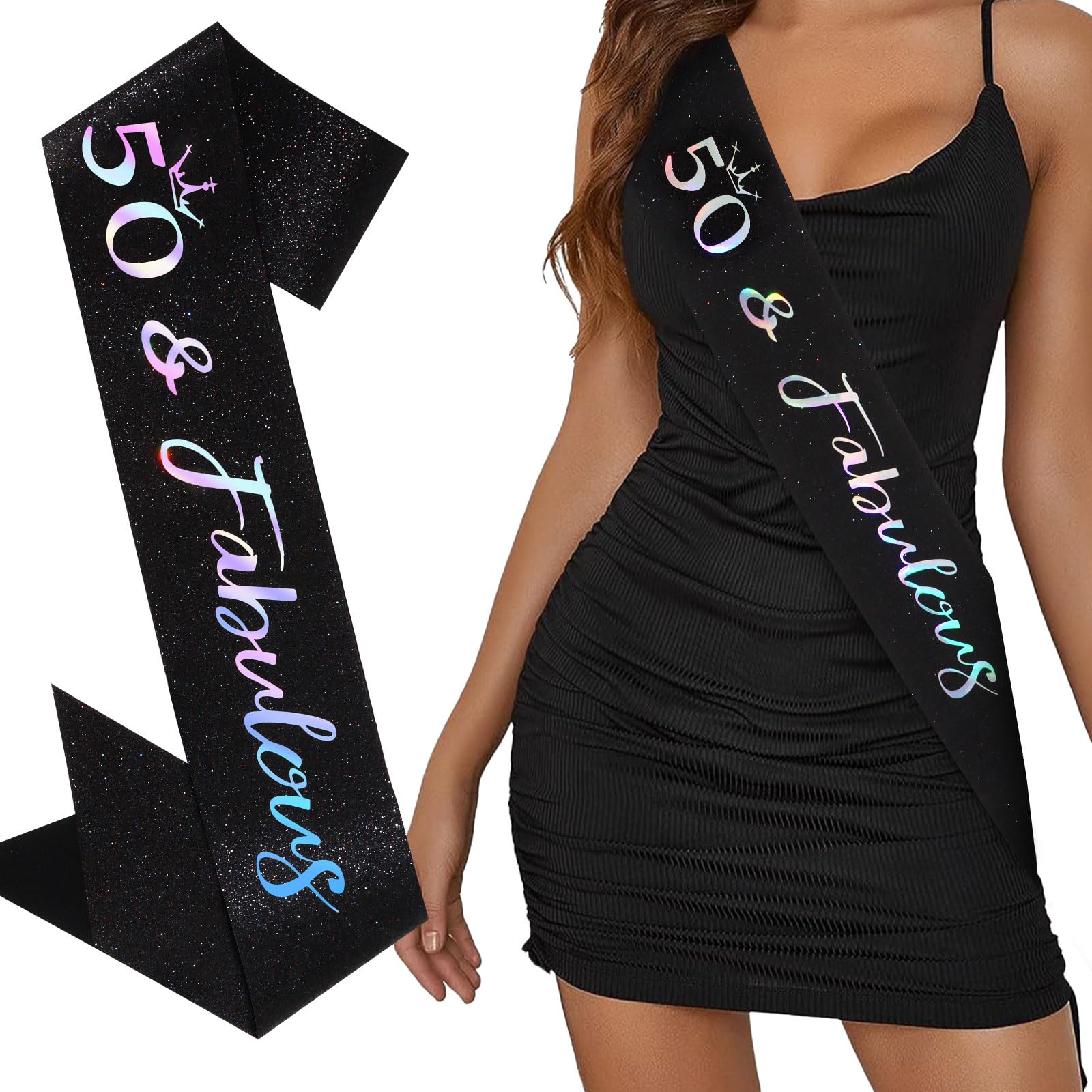 BAHABY 50th Birthday Decorations for Women 50th Birthday Sash 50 & Fabulous 50th Birthday Gifts for Her- Black