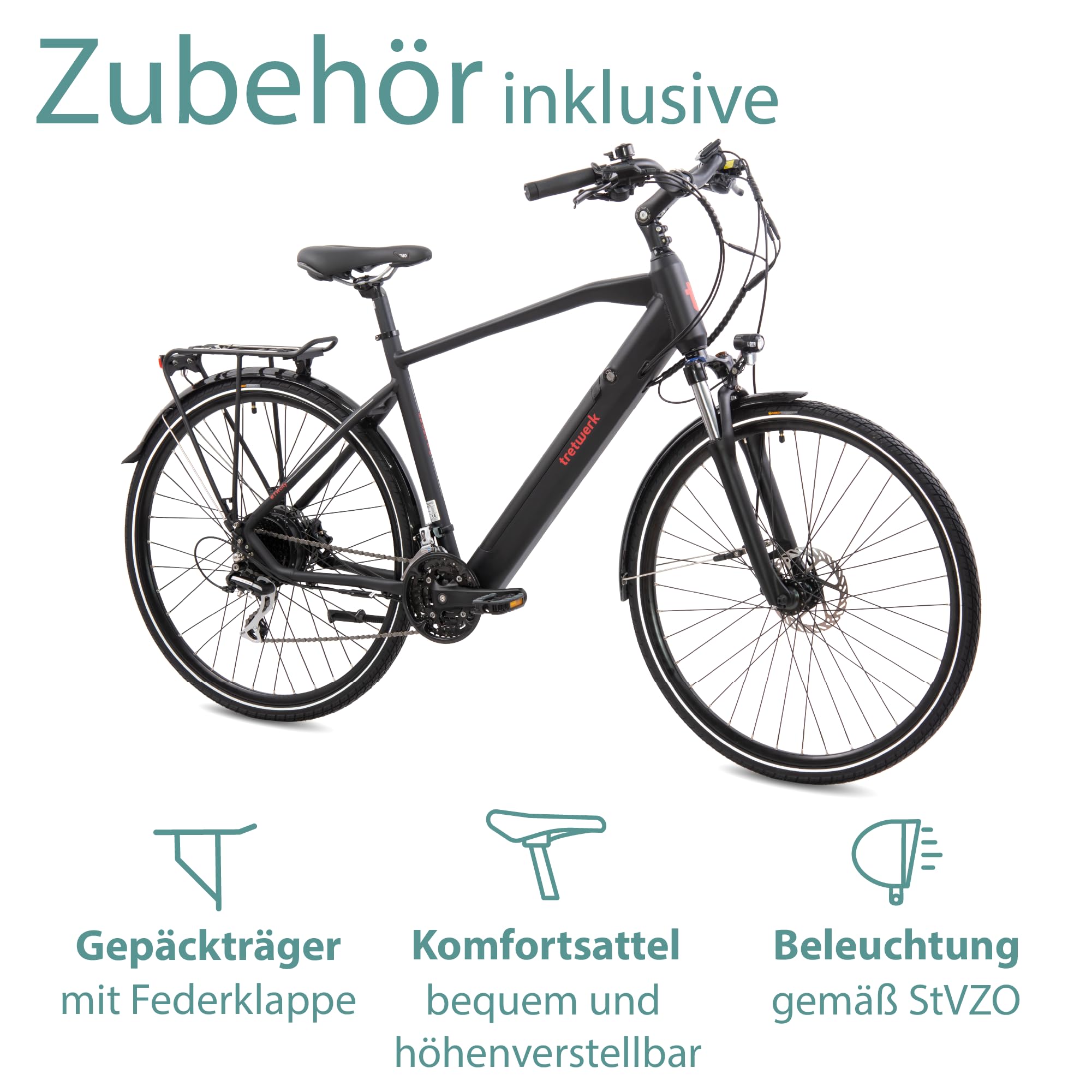 TRETWERK - 28 Zoll E-Bike Herren Pedelec - Bronx 5.0 - E-Trekkingbike Herrenfahrrad mit hoher Reichweite und 24 Gang Shimano Kettenschaltung - Elektrofahrrad mit Hecknabenmotor 250W, 36V