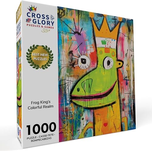 Miniatura 3 de Cross & Glory - Rompecabezas de 1000 piezas de Frog King's Colorful Realm A Neo-Expresionist Masterpiece - Arte vibrante y diseño ecológico