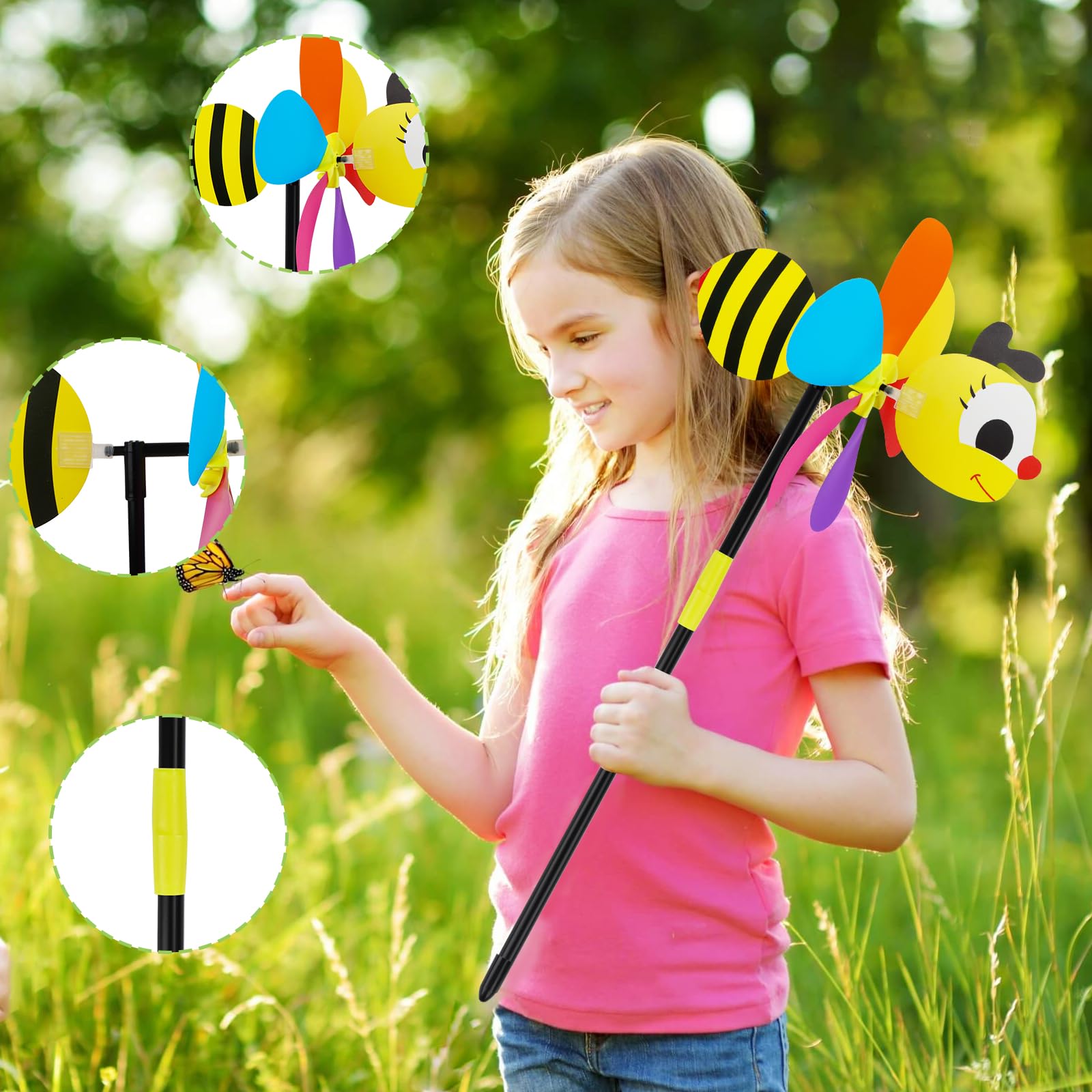 Garden Windmill Animal Pinwheel, 4PCS Large Animal Bee Windmill Wind Spinner - Image 2