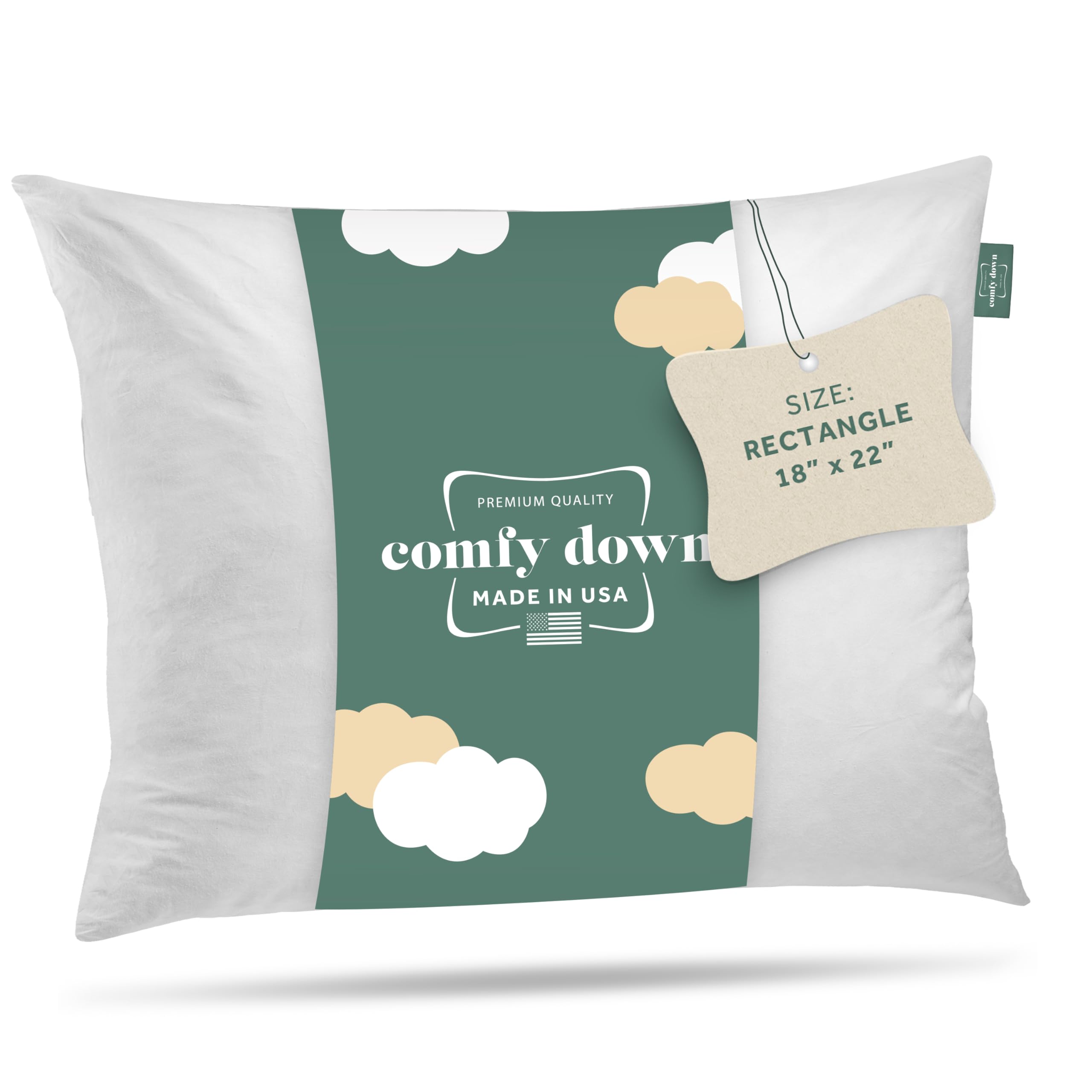 ComfyDown 18x22 Throw Pillow Insert, Down &amp; Feather Fill, 100% Cotton Cover, Made in USA – Premium Soft Lumbar Decorative Pillow Form Sham Stuffer for Bed, Sofa &amp; Couch