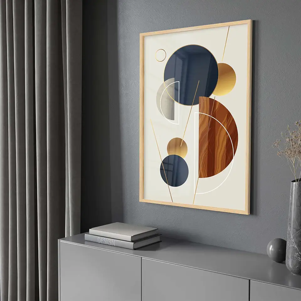Quadro Decorativo com Moldura e Acrilico Cristal Vidro Abstrato Geomêtrico Marrom Sala Quarto Hall