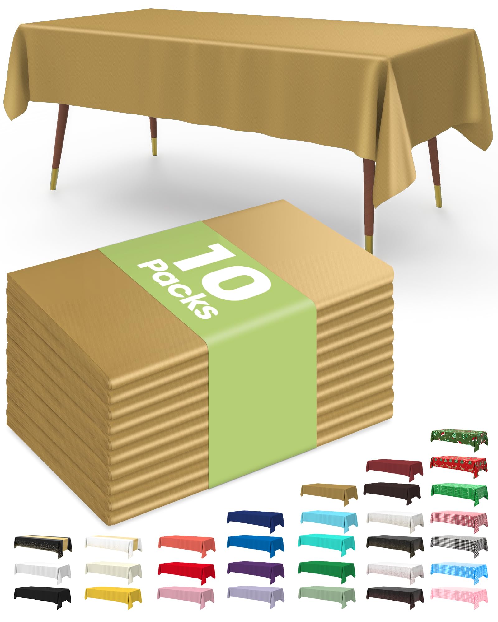Pureegg Plastic Table Cloth Disposable 10 Pack, 54 x 108 Inch Table Cloths, Graduation Decorations, Thanksgiving, Christmas Tablecloths, Rectangle,