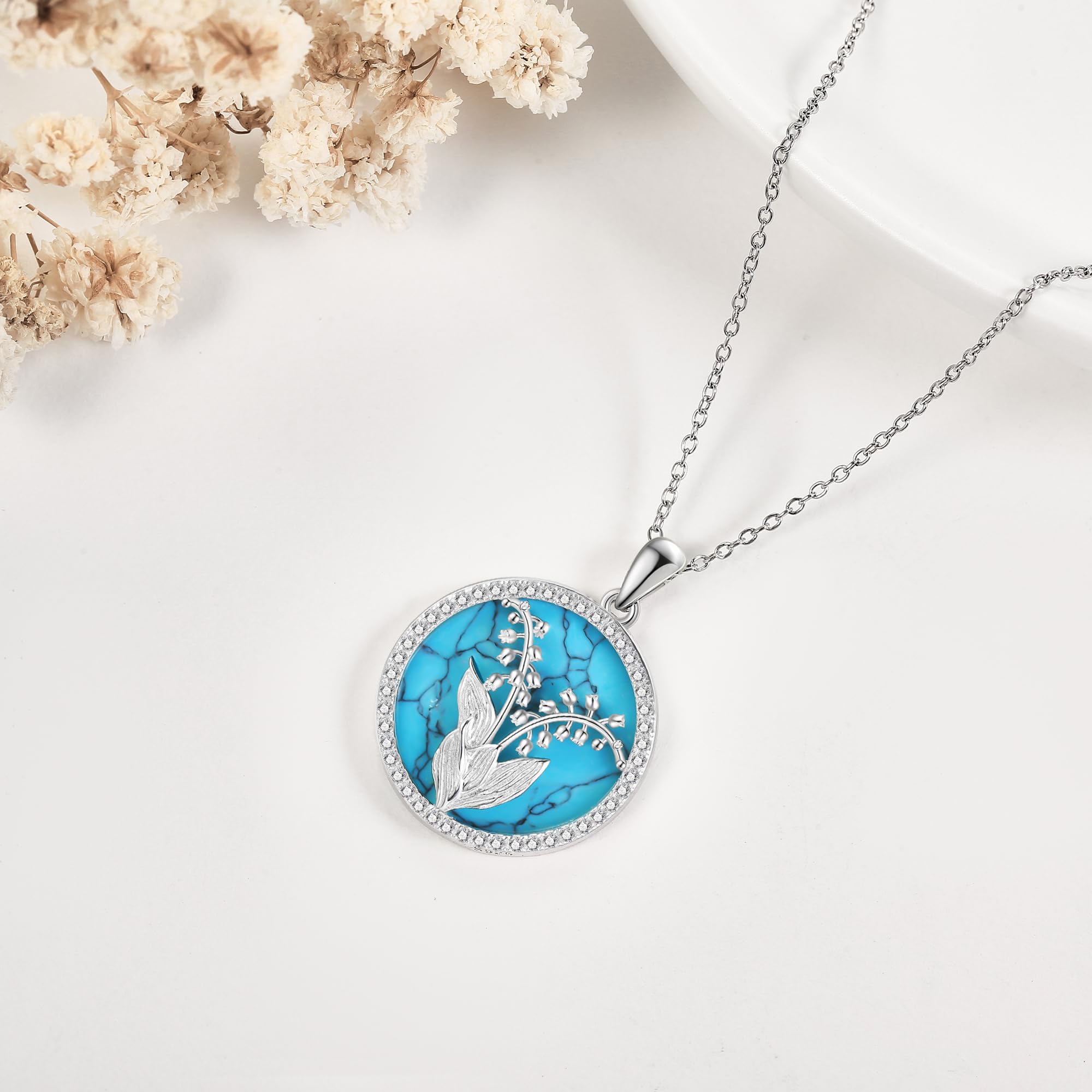 ONEFINITY Collar de lirio de los valles, plata de ley 925, colgante de flor de lirio para mujeres y niñas, Plata esterlina