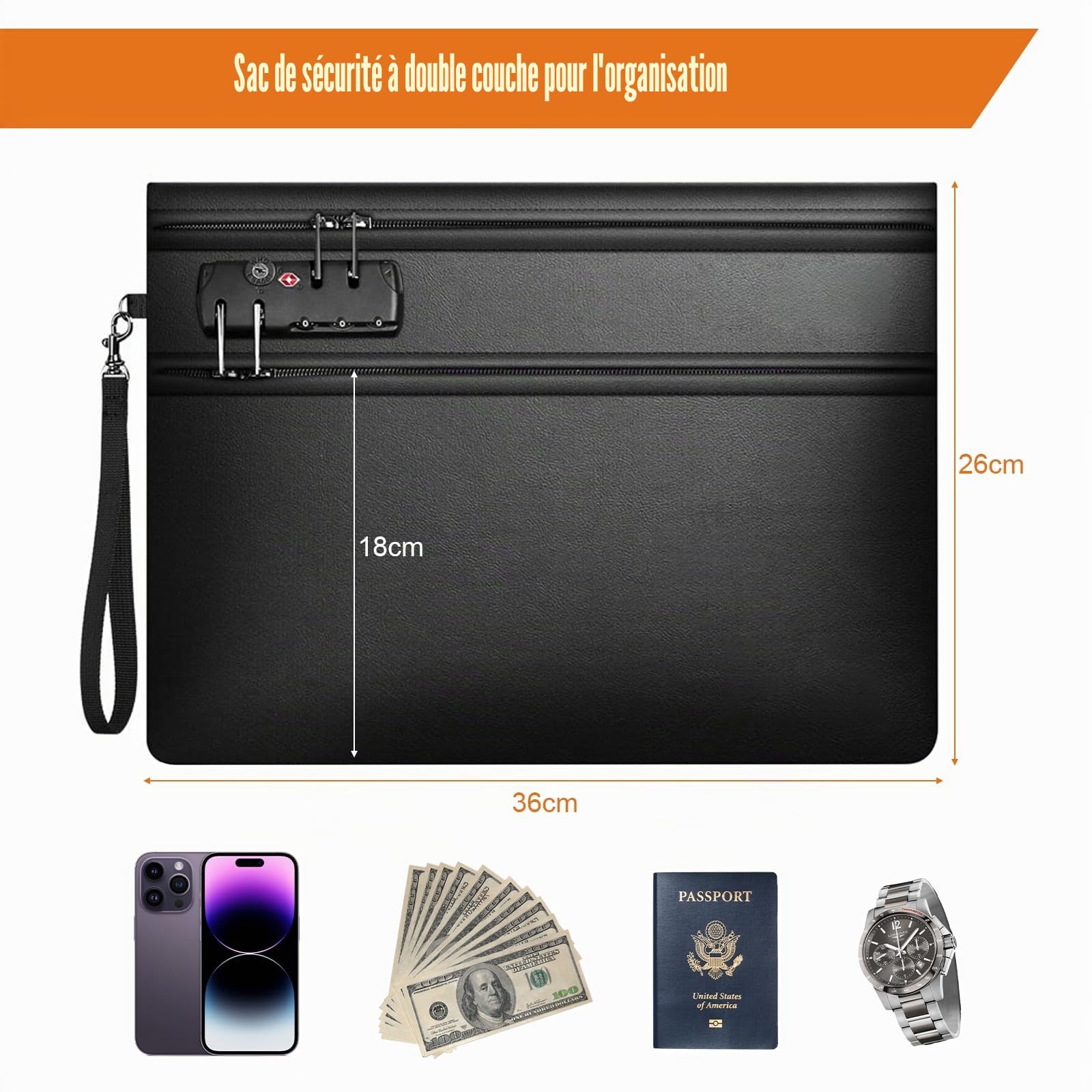 Pochette Anti Feu, Boite Sac Ignifuge avec Serrure à Code, Coffre Fort Ignifuge, 36x26cm Sacoche Etanche pour Documents, Résistant à 3500°C, 12 Couches Isolantes, pour Argent Passeport Cartes
