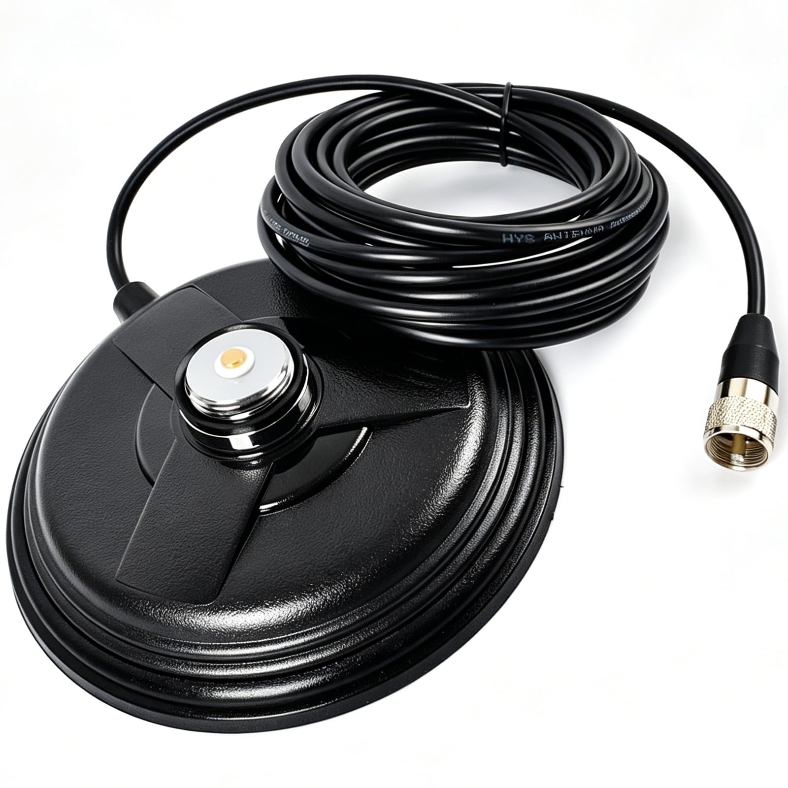 HYS Soporte magnético para Antena de Radio CB, 145 mm con 5 m de Cable coaxial RG58 PL-259
