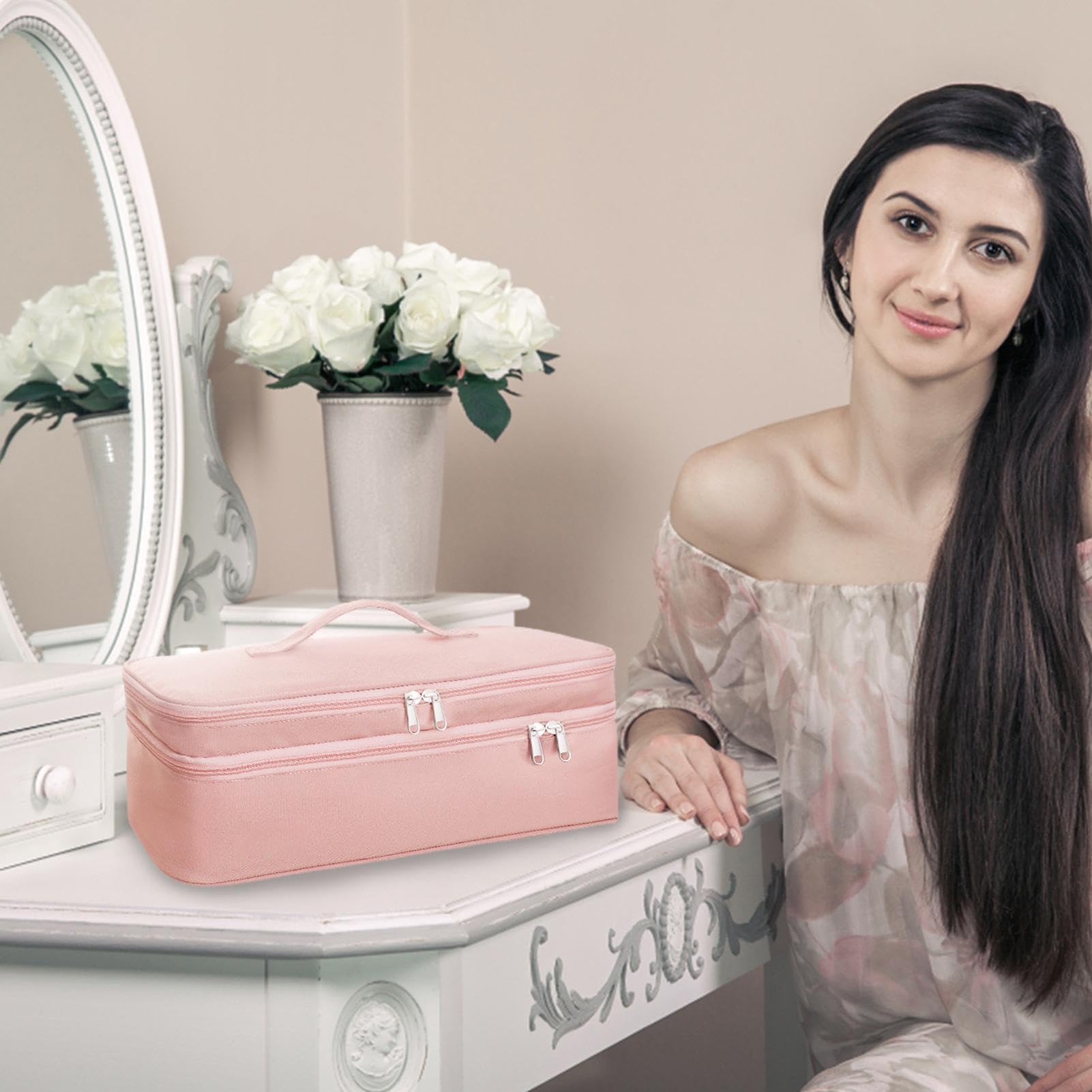 Borse per spazzole per capelli da viaggio – Materiale durevole a doppio strato | Custodia da viaggio per strumenti per capelli | Organizzatore portatile per pennelli per capelli con cuscinetto