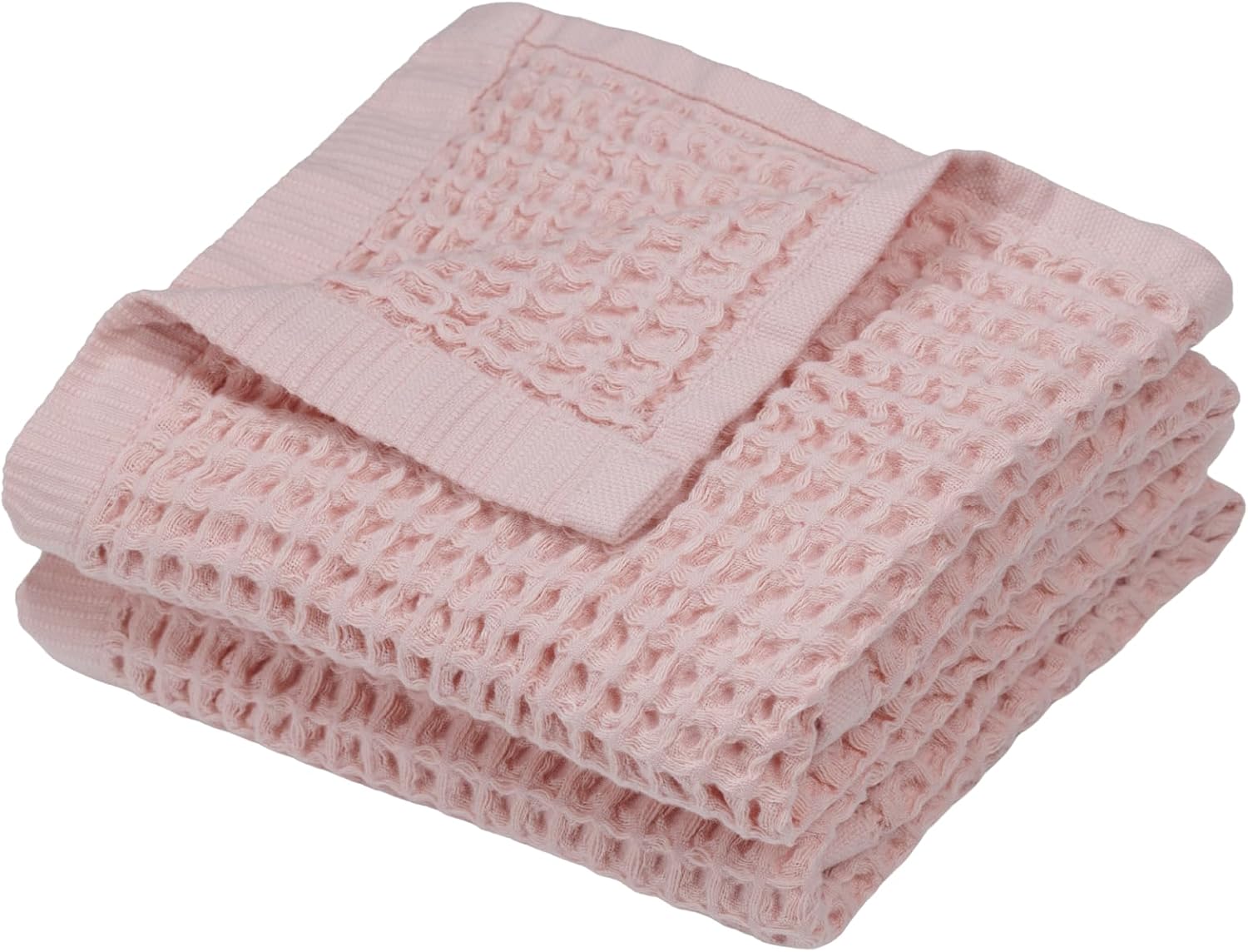 DEMMEX Organic Cotton Waffle Weave Turkish Hand Towels for Bathroom & Kitchen, Large 20x30 in, 100% Oeko-TEX Certified Ultra Soft Cotton, Lightweight Quick Dry Waffle Hand Towels, Set 2 (Blush Pink)