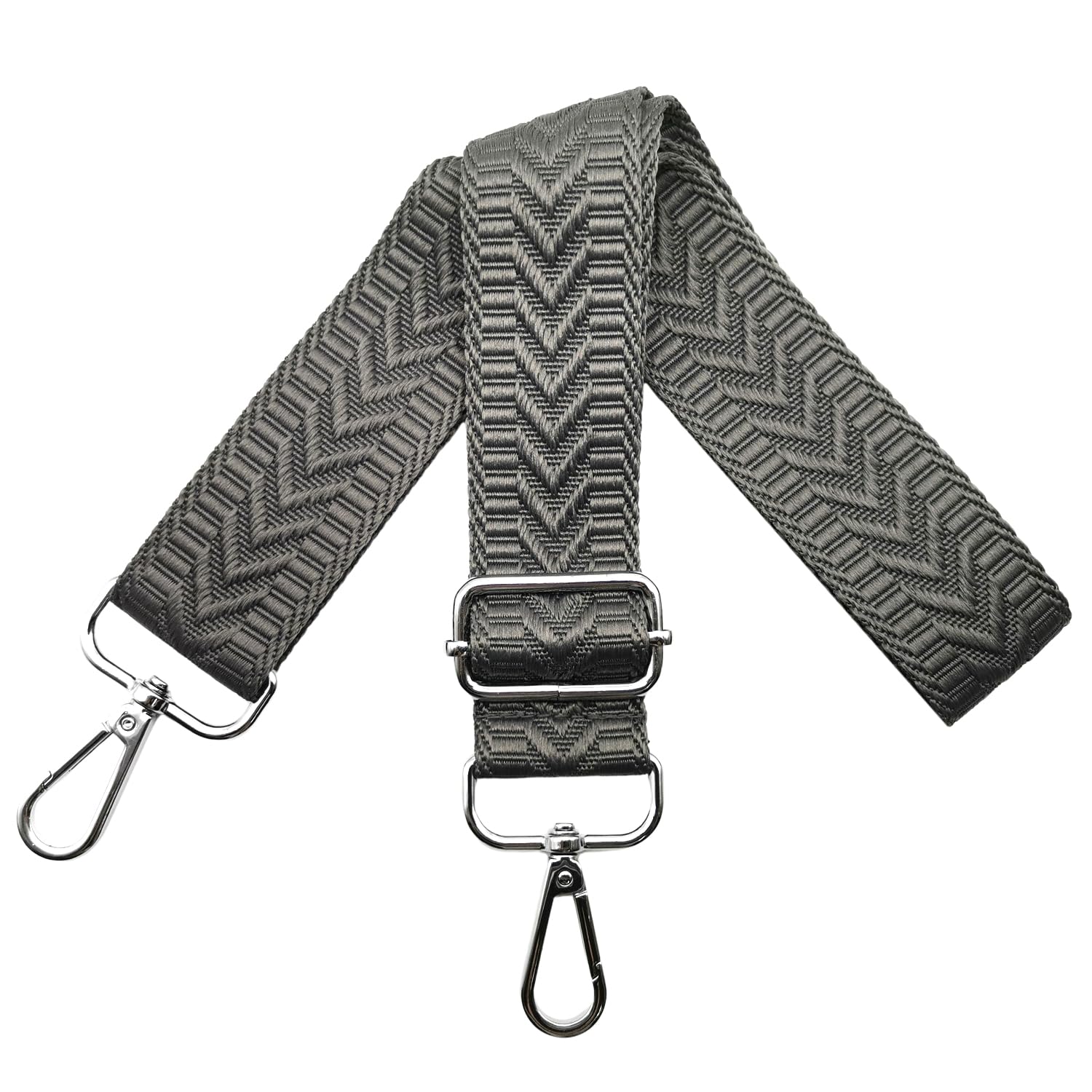 Omxyinma Women's Dark Grey Bag Straps Replacement Handbag Strap Wide 3.8 Cm With Silver Hardware Buckle, Shoulder Straps For Bags, Crossbody Handbags U3
