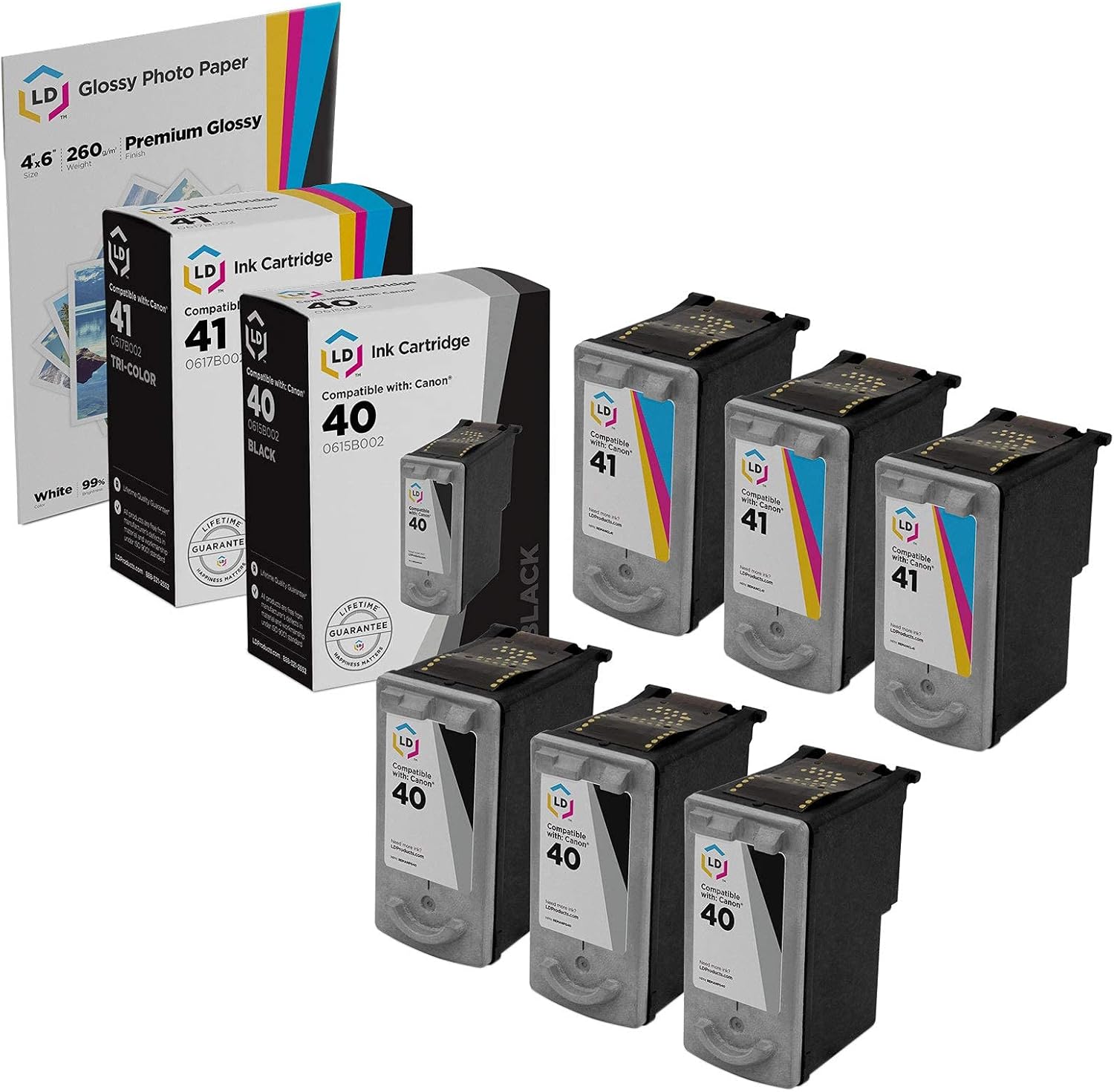 LD Remanufactured Ink Cartridge Replacement for Canon PG-40 & CL-41 (3 Black, 3 Color, 6-Pack) Compatible w PIXMA iP1600 MP450 MP150 iP1800JX200 MP160 MP180 MP210 MX310 iP2600 MP190 MP220 and More