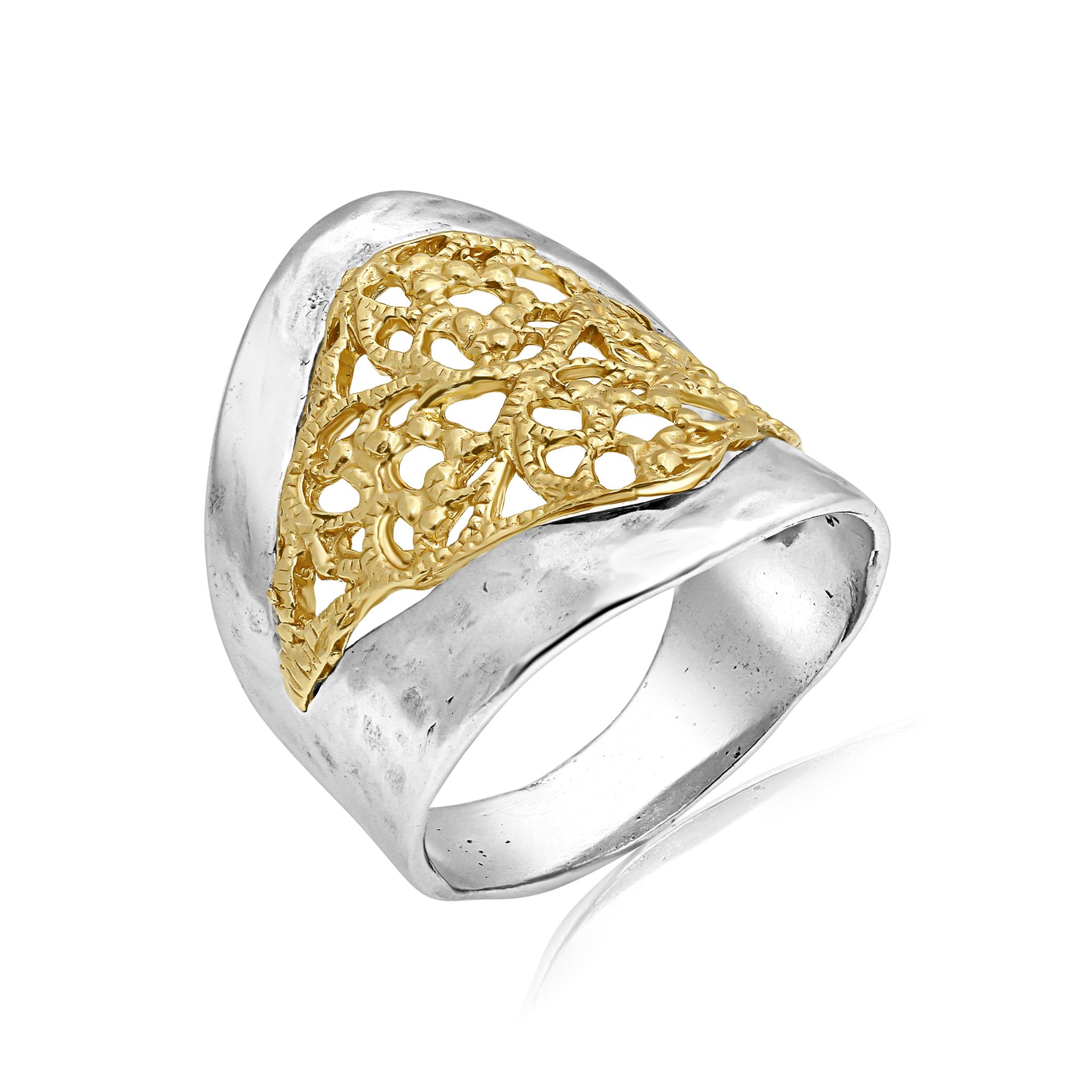 JEAN RACHEL JEWELRY Zweifarbiger Ring aus gemischtem Metall für Damen – 925er Sterlingsilber & 14 Karat Gold – Filigranes Statement – läuft nicht an, nickelfreie Passform