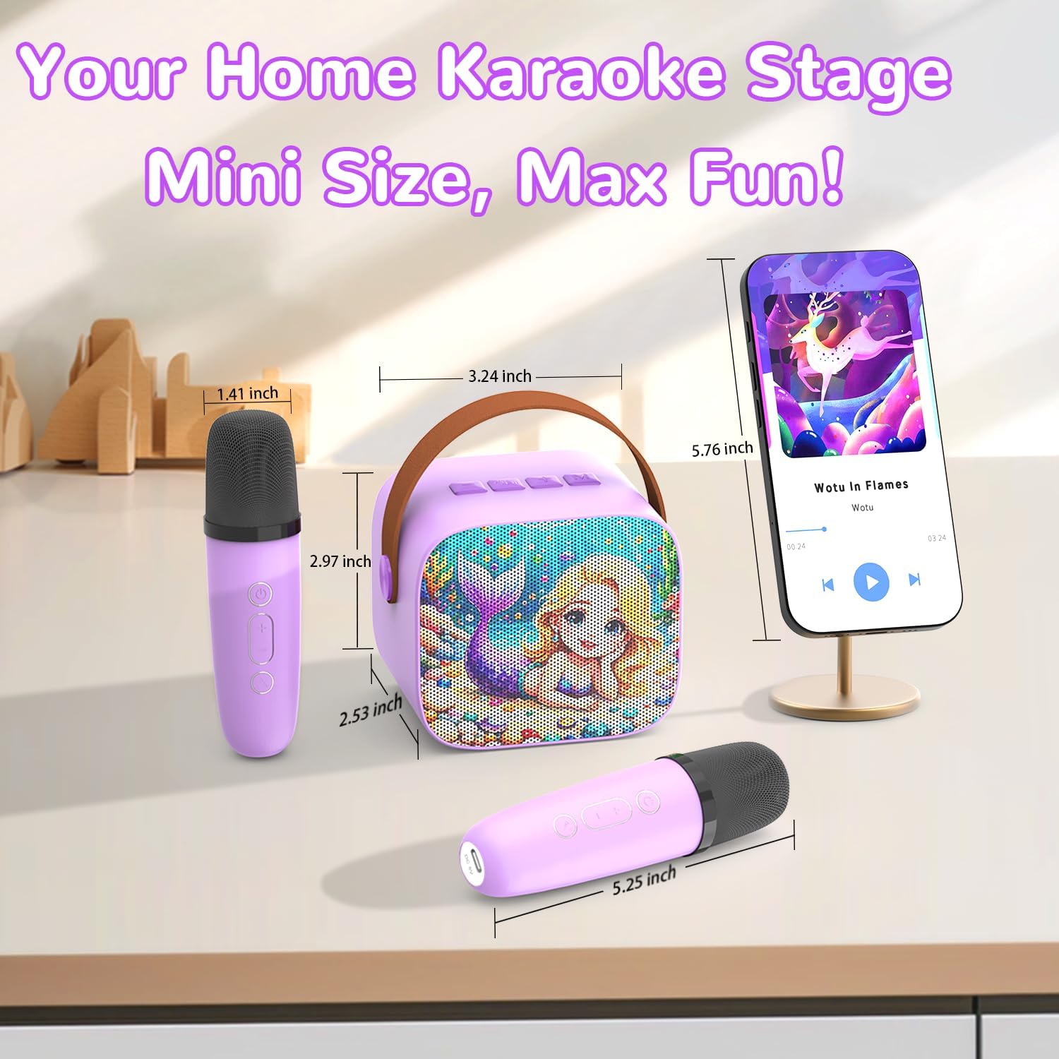 Mini Karaoke Machine with 2 Wireless Microphones for Kids 3 4 5 6 7 8 9 10 Years Old, Birthday Gift Ideas for Girls Ages 3-12, Portable Bluetooth Speaker Set fits Party Indoor&Outdoor, Purple - Image 7