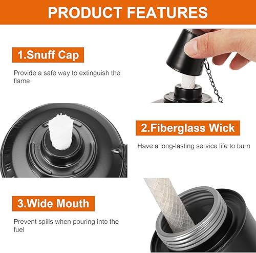 Miniatura 3 de Botes de antorcha de 16 onzas, 4 paquetes de recipientes de repuesto recargables con mechas y tapas, farol de mesa decorativo de metal para jardín,