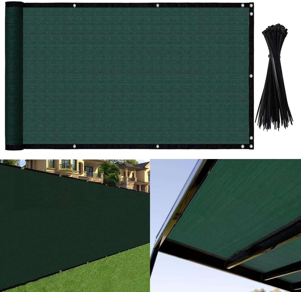 e.share 95% Fence Privacy Screen, Sunblock Shade Cloth, Black 6ft x 50ft - Heavy Duty 185GSM Pergola Shade Cover Canopy, Mesh Tarp Sun Screens - for Garden, Yard, Balcony, Deck