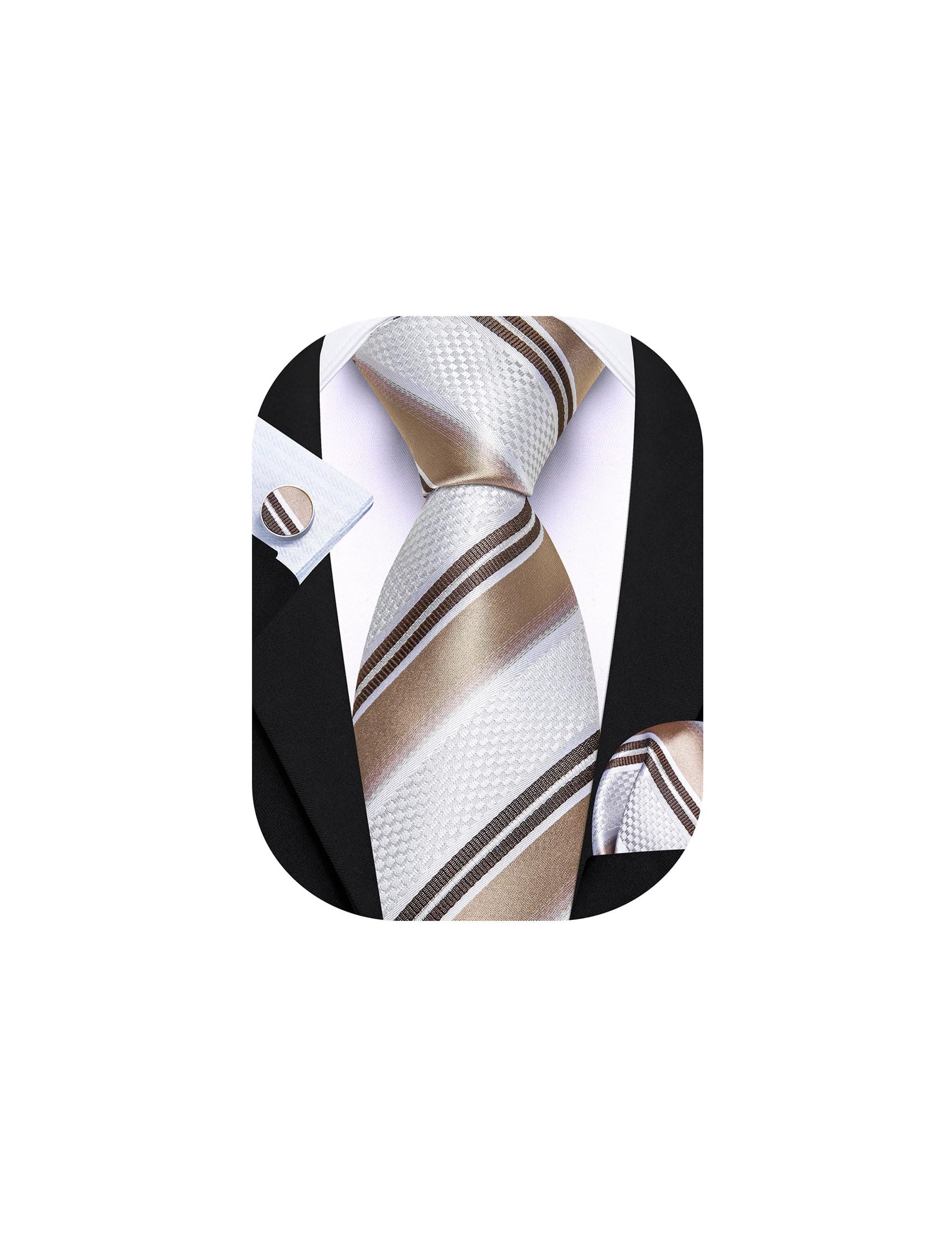Barry.Wang Mens Tie Set Plaid Check Stripe Neckties Pocket Square Cufflinks | Woven Classic,Formal/Casual Men's Necktie,Luxury,Business,Wedding,Party,Prom,Graduation